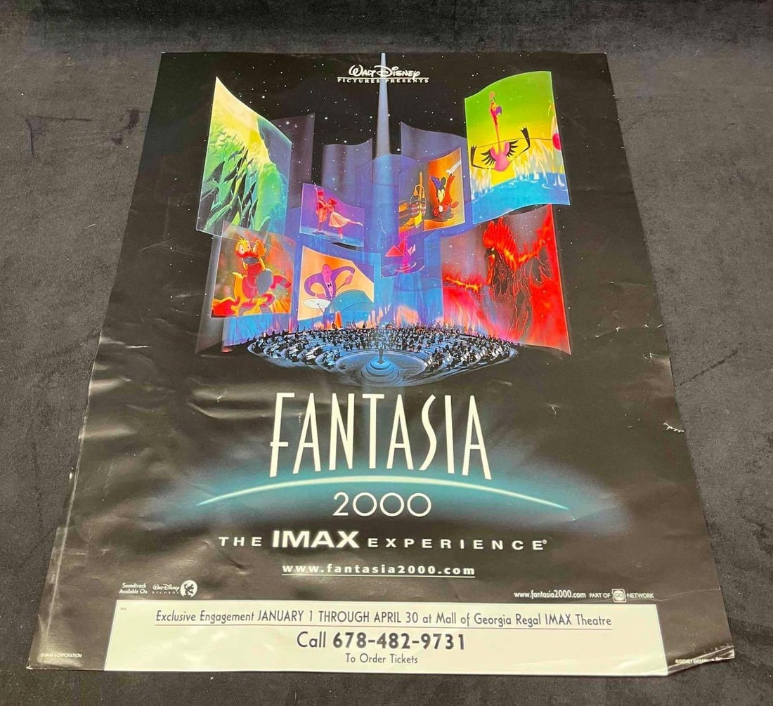 Walt Disney Fantasia 2000 The IMax Experience Poster: This lot contains a Walt Disney Fantasia 2000 The IMax Experience Poster. It is approx 20" x 16" and it weighs about 0.05lbs. Overall the Poster is in good used condition with some light wear from use