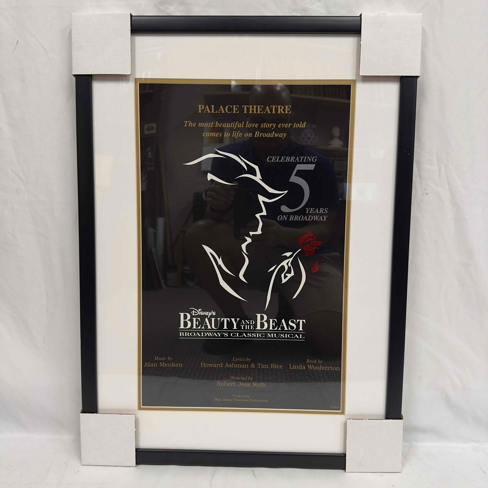 Disney Beauty and the Beast Musical Broadway Poster Framed Palace Theater: Disney Beauty and the Beast Musical Broadway Poster Framed Palace Theater. Exclusive Palace Theater Disney's Beauty and The Beast Broadway's Classic Musical poster matted and framed. Hang wire
