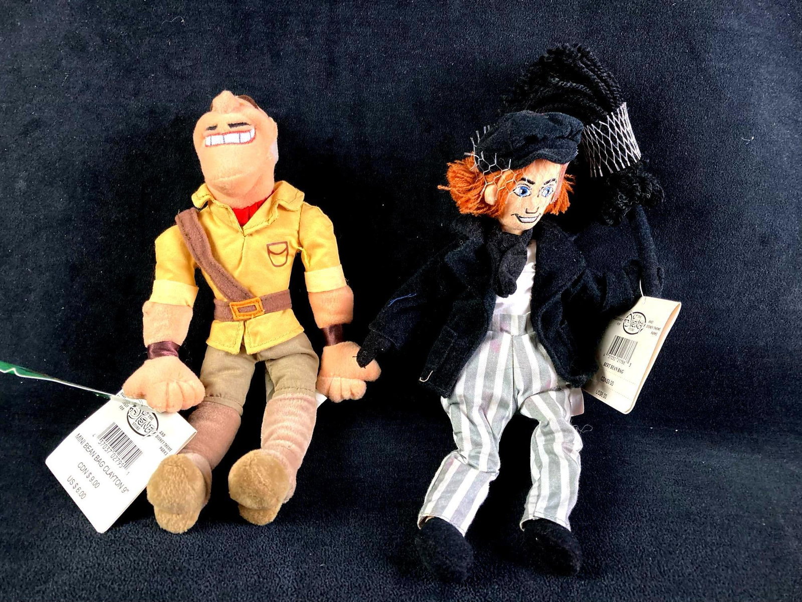 Set of (2) Disney Bean Bag Dolls Clayton and Bert: Up for auction is a recent estate find, a set of (2) Disney bean bag dolls in particular Clayton from Tarzan and Bert from Mary Poppins. They came out of a twenty year collection of Disney items. This