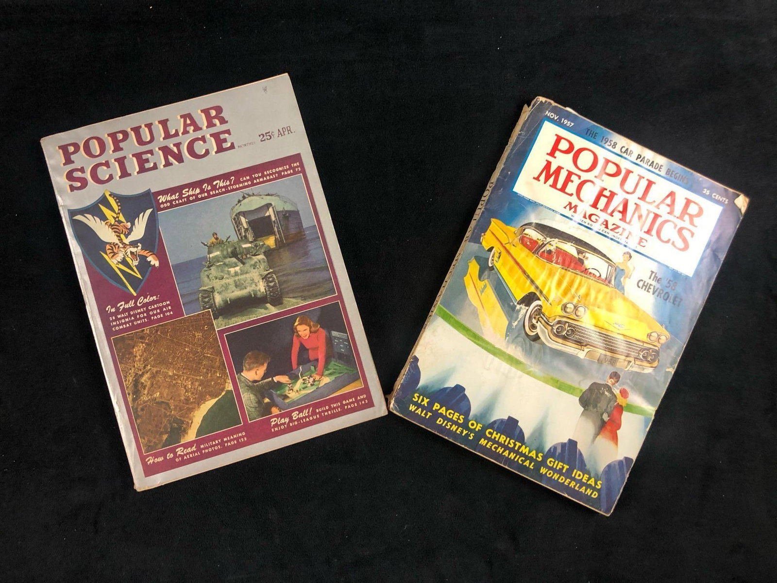 Popular Mechanics 1957 Science Magazine 1944 Walt Disney Articles Engineers Combat Military: Popular Mechanics 1957 Science Magazine 1944 Walt Disney Articles Engineers Combat Military This lot features Popular Mechanics from 1957 and Popular Science. from 1944 . Each magazine features a Wal
