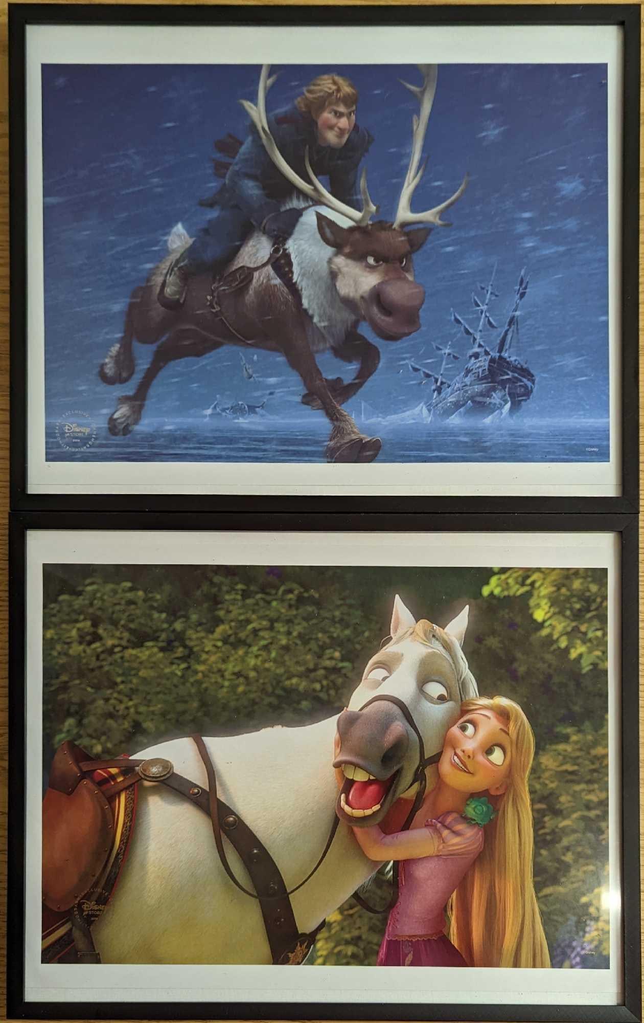 2 Disney Store Exclusive Tangled & Frozen Prints: 2 Disney Store Exclusive Tangled & Frozen Prints.The Tangled print was released in 2011 and the Frozen was released in 2014. Both show popular scenes from Disney's hit animated movies, Each fr