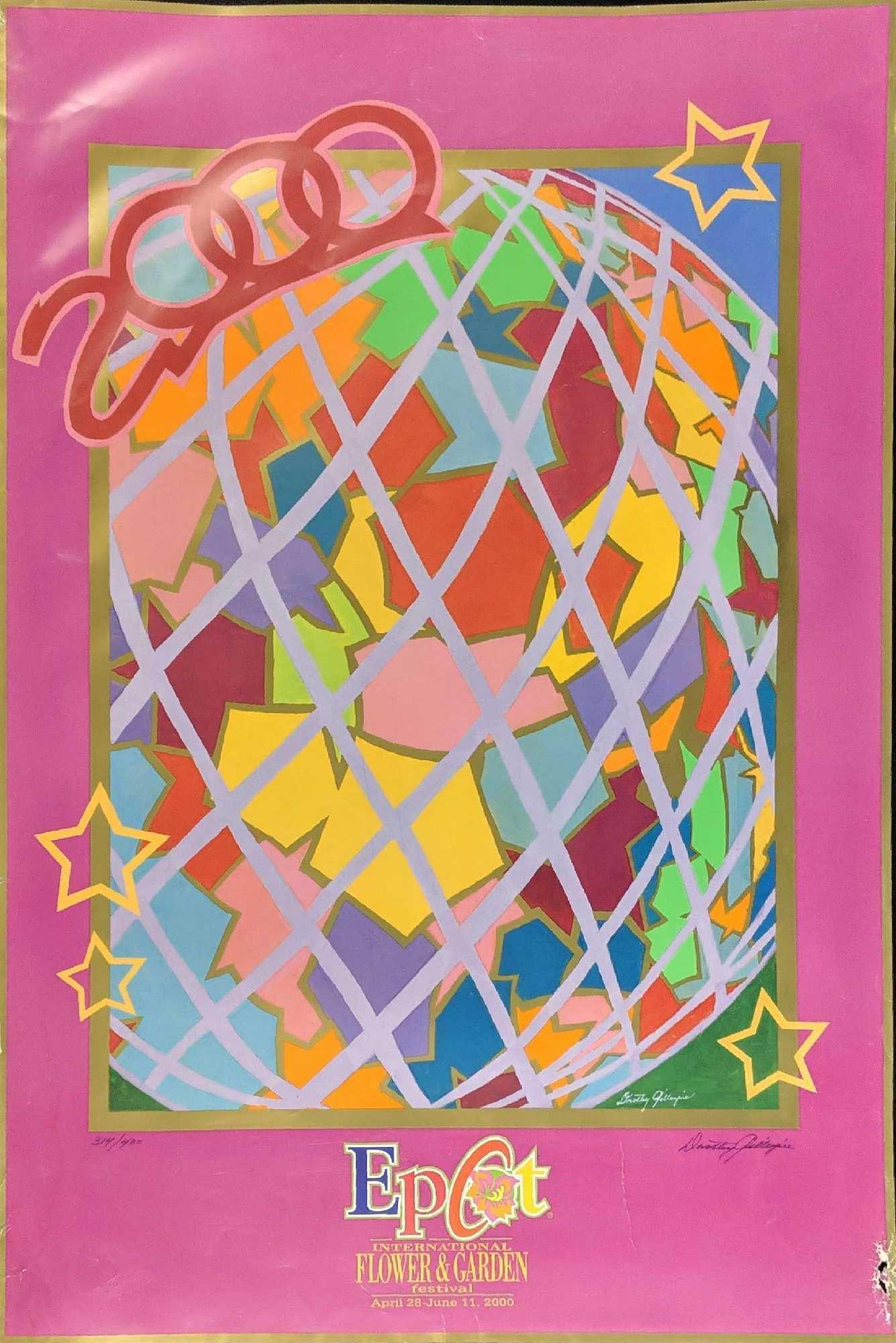 Signed Disney Epcot 2000 Flower Garden Show Poster A: Here is a limited edition poster print from Disney's Epcot Flower And Garden show. This print is #314 out of #400. The poster is approx 23" x 35". The poster is in fair condition with some