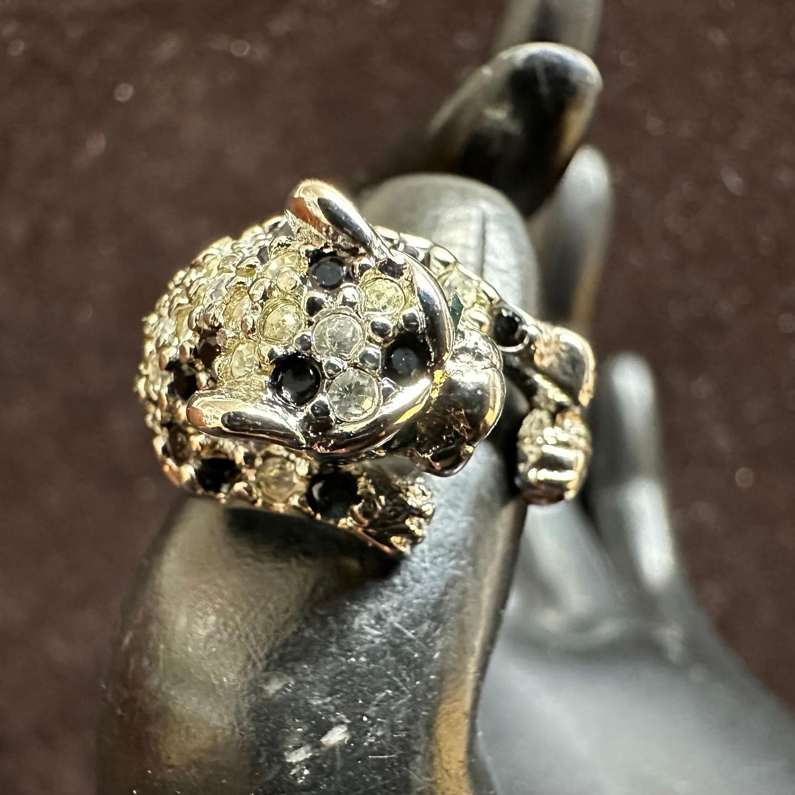 Art Deco Style Leopard Panther Cat Wrap 14K GE Ring Rhinestones: Gold-plated 14K GE Leopard Panther Cat wrap art deco ring. This item is in pre-owned, previously displayed condition with light wear and surface markings. Please reference all photos for full conditio