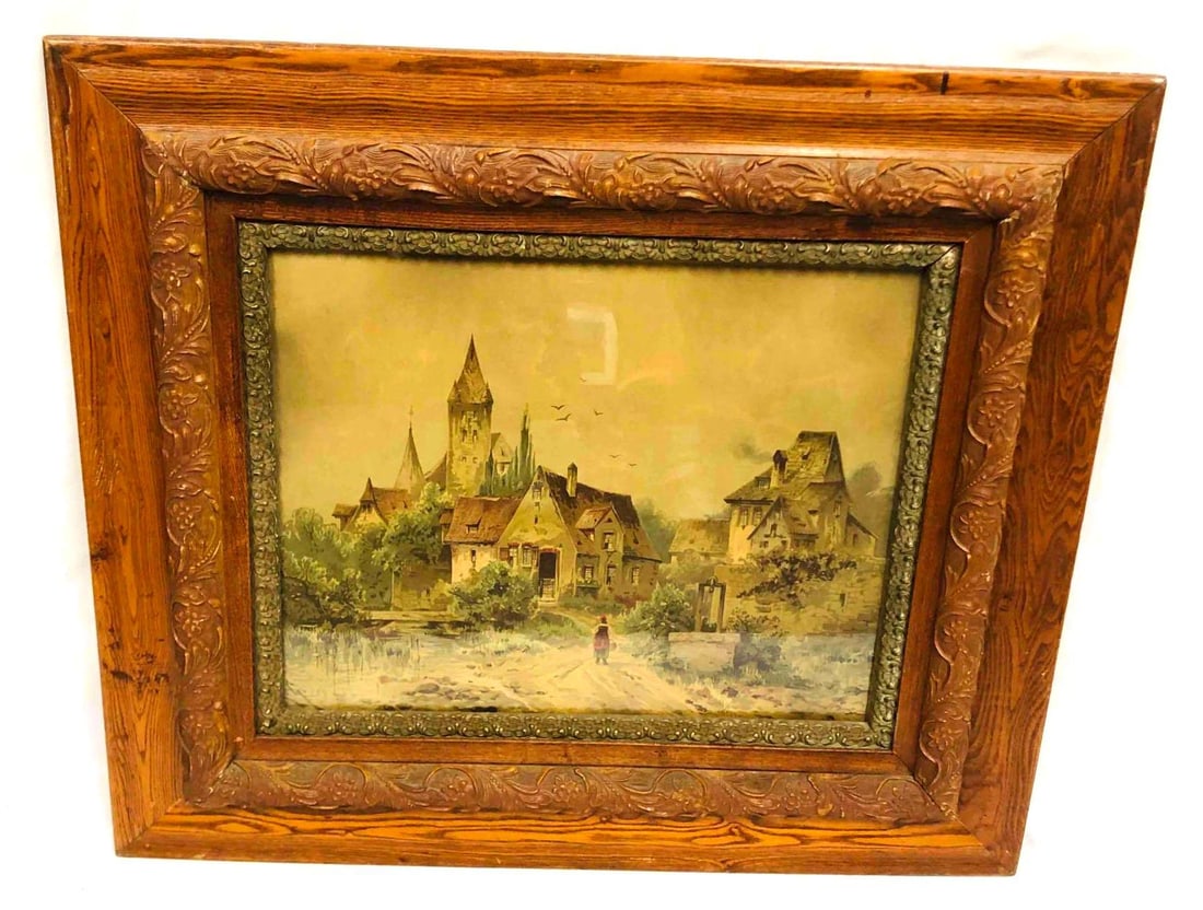 Large Late 19th Early 20th Century Print In Wood Frame: This lot contains a Large Late 19th Early 20th Century Print In Wood Frame. The frame is approx 26 3/4" x 31 1/4" while the artwork itself is approx 16" x 19 1/2". It weighs about 10.8lbs. Overall