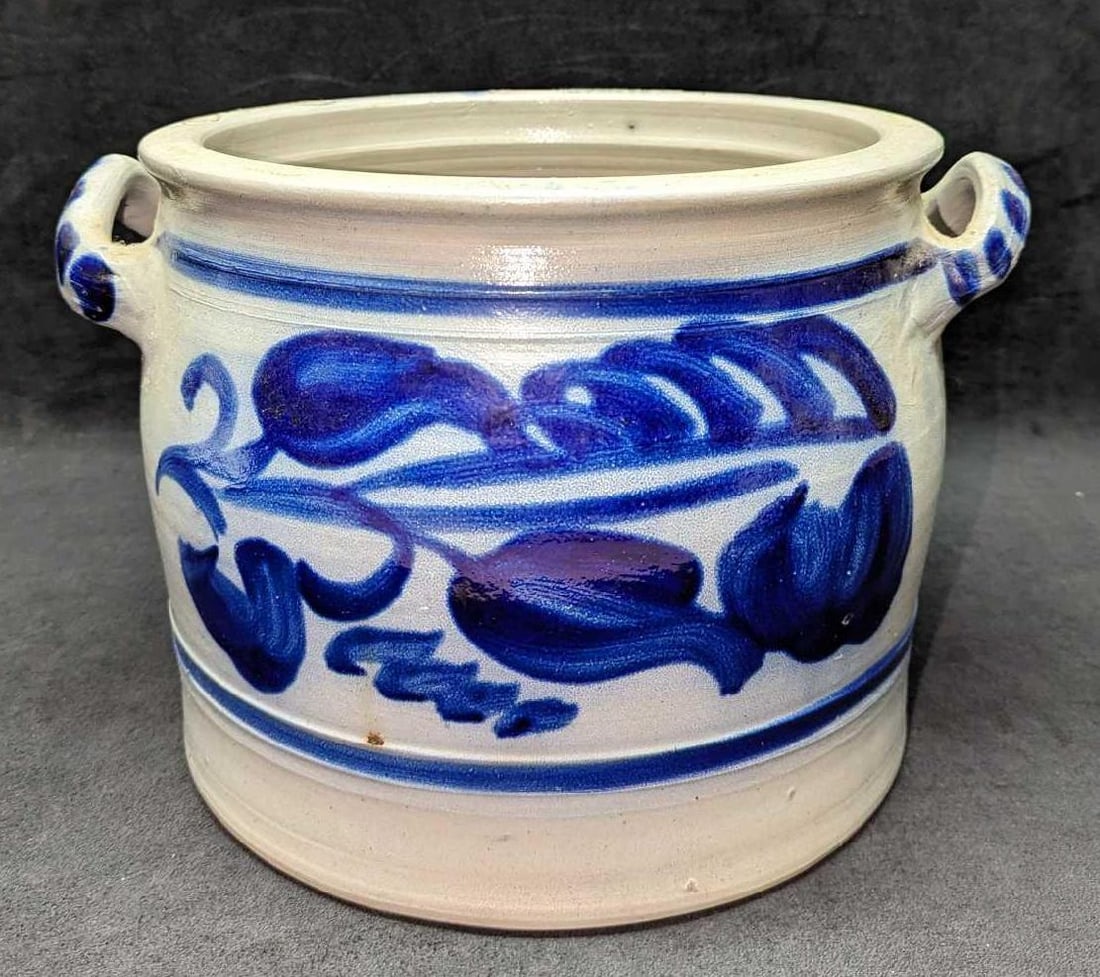 Vintage Ceramic Salt Glaze Flower Floor Planter: Vintage Ceramic Salt Glaze Flower Floor Planter. This marked ceramic planter is approx 13" x 11" x 9" and it weighs 10lbs. The top has chips. Please see the images as they are part of the description.