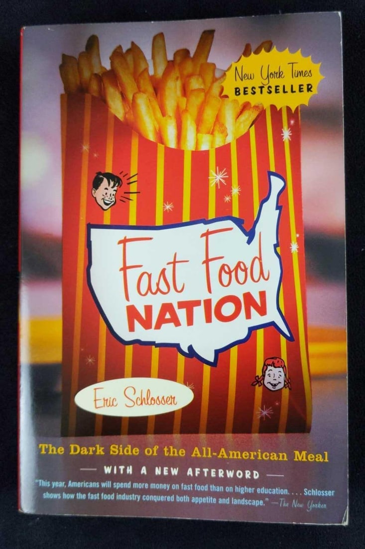 Fast Food Nation By Eric Schlosser Paperback: Fast Food Nation: The Dark Side of the All-American Meal by Eric Schlosser. Published by Perennial in 2002. The book is approx 5 1/2" x 1" x 8" and weighs under one pound at 0.72lb. Book is in