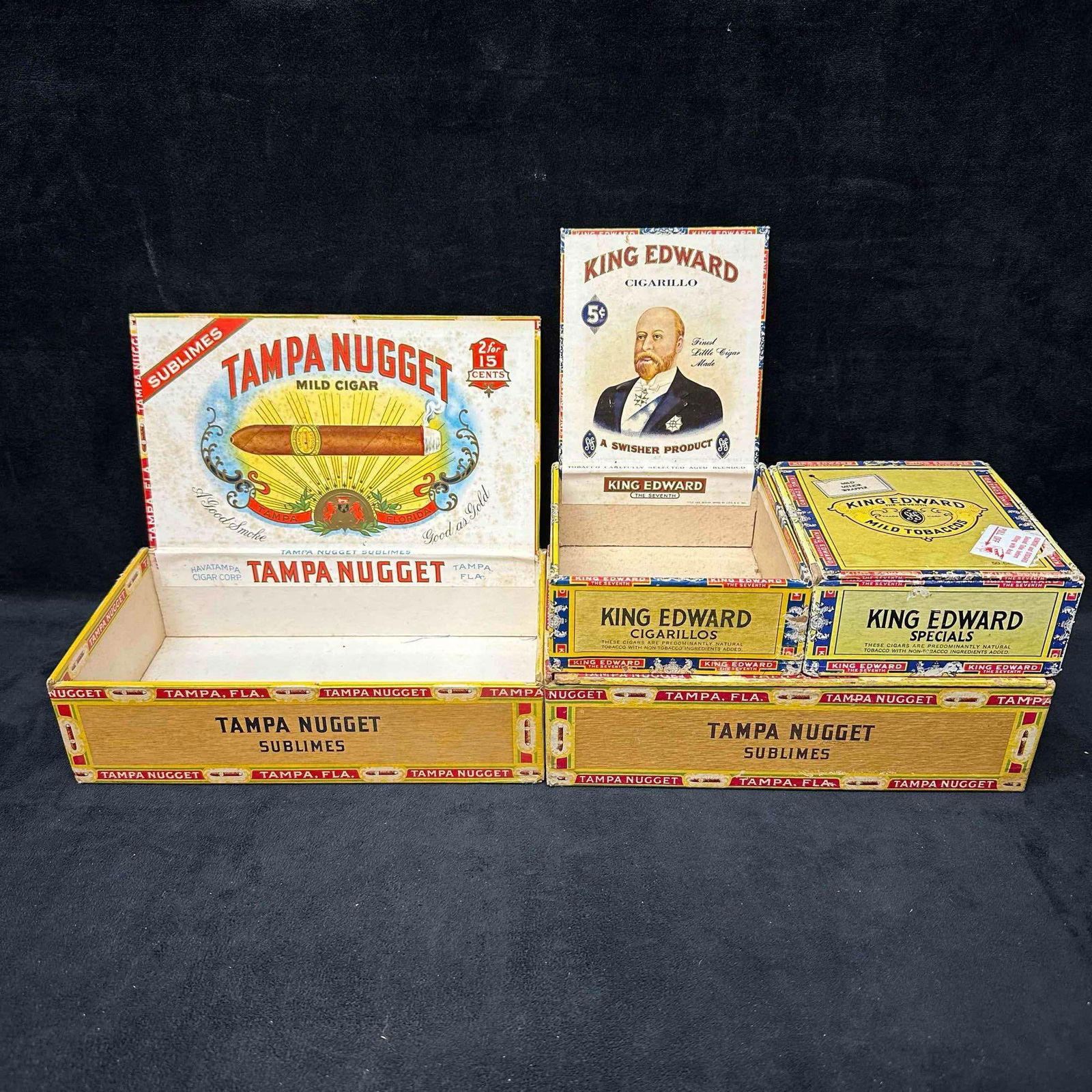 Tampa Nugget and King Edward Cigarillos Box Set: Each cigar box has light wear and staining. These items are in good pre-owned, previously displayed condition with light wear, and surface scratches. Please reference all photos for full details. 