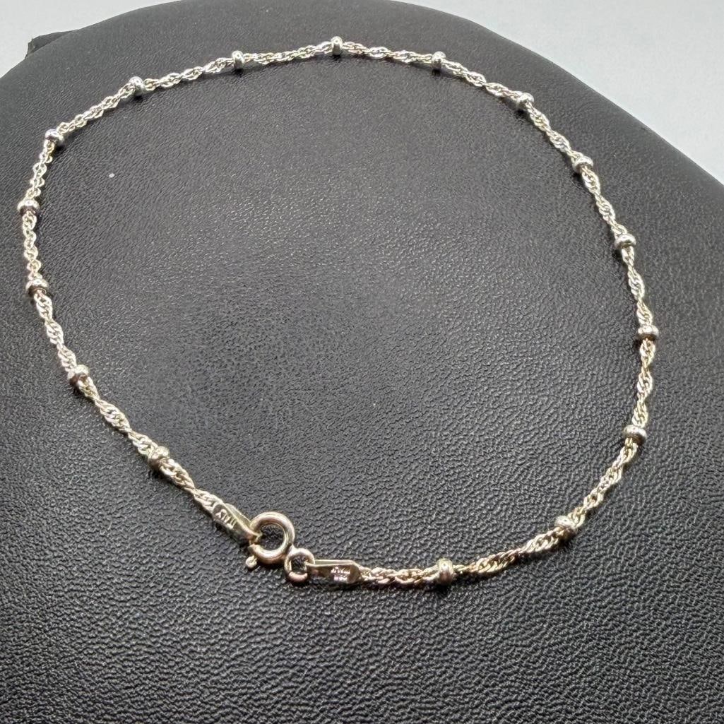 10" Sterling Chain Bracelet W/ Round Beads (1 of 2)