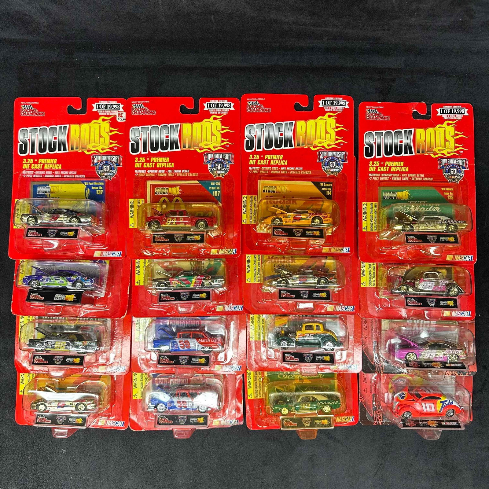 Racing Champions Stock Rods Die Cast Replica NASCAR Set of 16 Sixteen Premier Cars Tide Car: Racing Champions Stock Rods Die Cast Replica NASCAR Set of 16 Sixteen Premier Cars Tide Car. Various collection of NASCAR Stock Rods collectibles featuring 16 3.25" die cast cars. Limited Edition