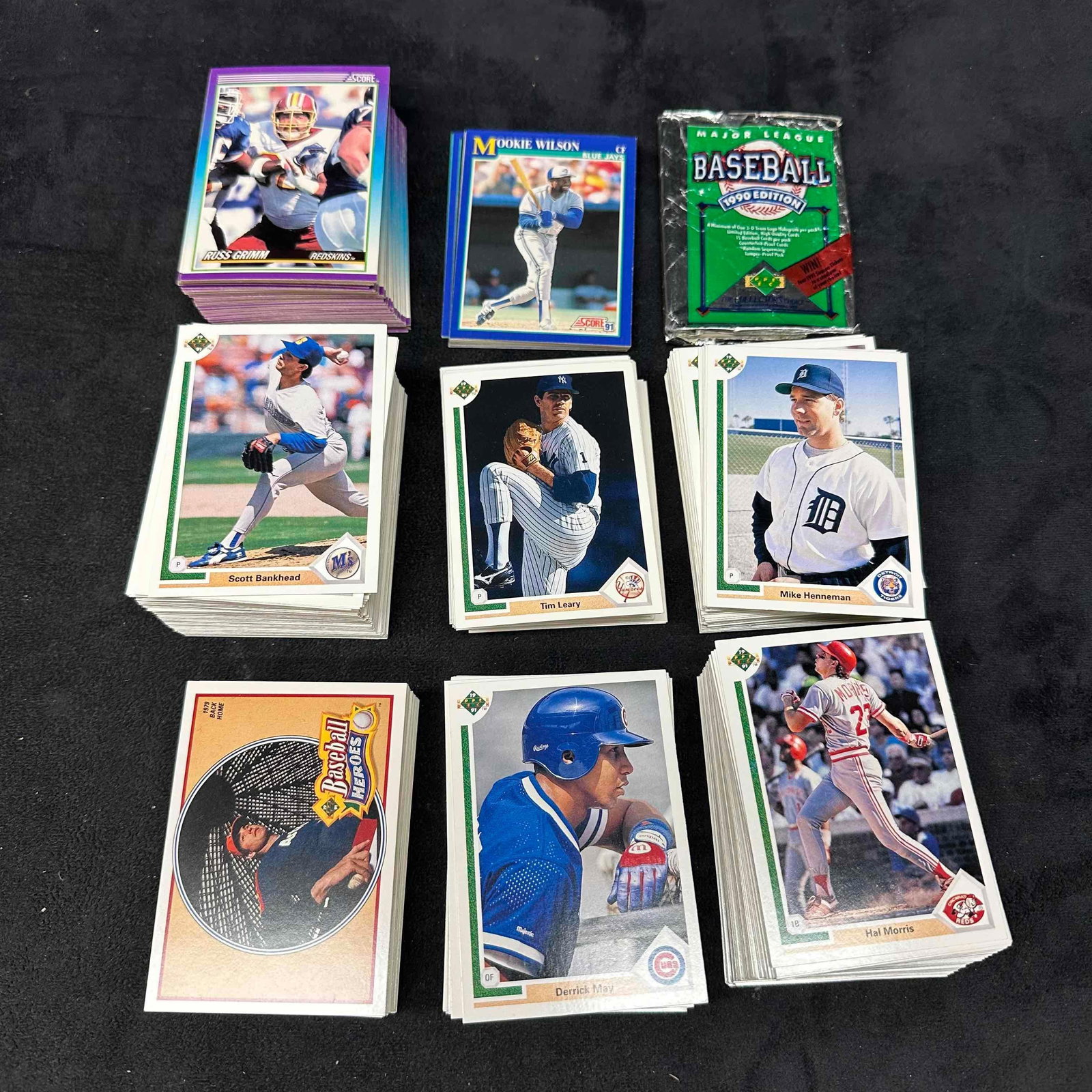 Baseball and Football Card Collection Set Upper Deck Score 1990's: Over 500+ baseball and football cards from the 1990's. These items are in good pre-owned, previously displayed condition with light wear, some creases, and surface scratches. Please reference