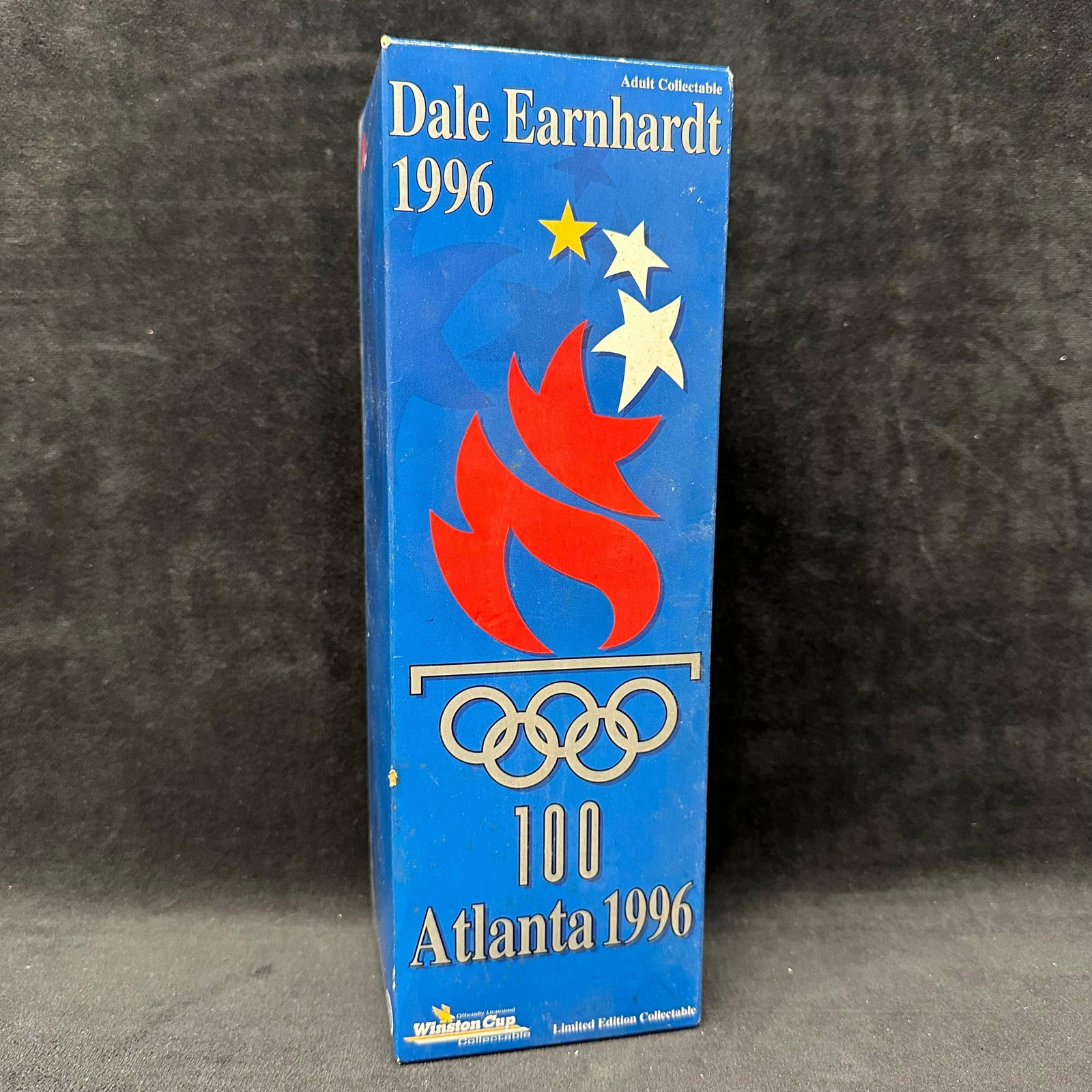 Dale Earnhardt Atlanta Olympic Winston Cup Limited Edition Gas Pump Bank: Dale Earnhardt No. 3 1996 Atlanta Olympic 100 commemorative collectible gas pump bank. Winston Cup licensed. Adult collectible. Features Olympic flame and Atlanta 1996 graphics. Includes original box