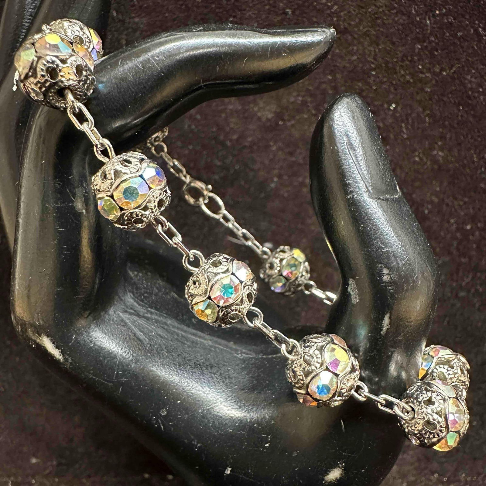 Sterling Silver Rhinestone Accent Bracelet F9: This item is in good pre-owned, previously used/displayed condition with noticeable light wear, and surface scratches. Please reference all photos for full details. This piece of jewelry has been test