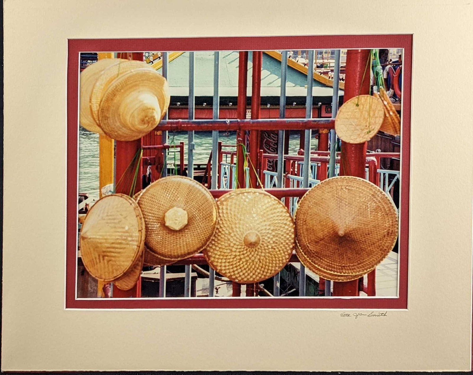 Matted Etta Jean Juge Coolie Hats Photo: Matted Etta Jean Juge Photograph . The matted photo is approx 20" x 16" and it weighs 0.74lb. The image is approx 13 1/2" x 11". The matted photo is in a good, unused condition with so