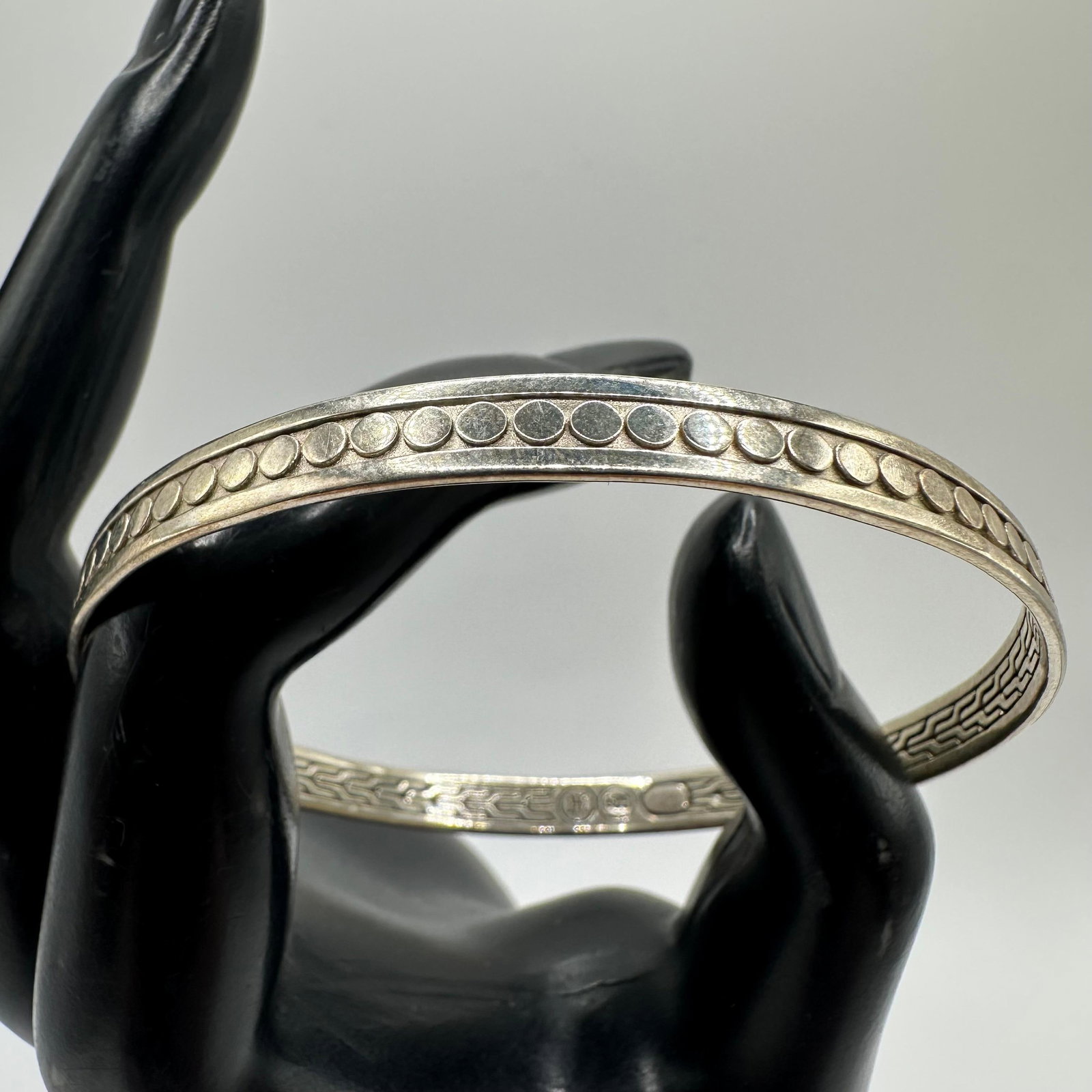 John Hardy Bangle Bracelet 925 Sterling Silver: This item is in good pre-owned, previously used/displayed condition with noticeable light wear and surface scratches. Please reference all photos for full details. This piece of jewelry has been teste