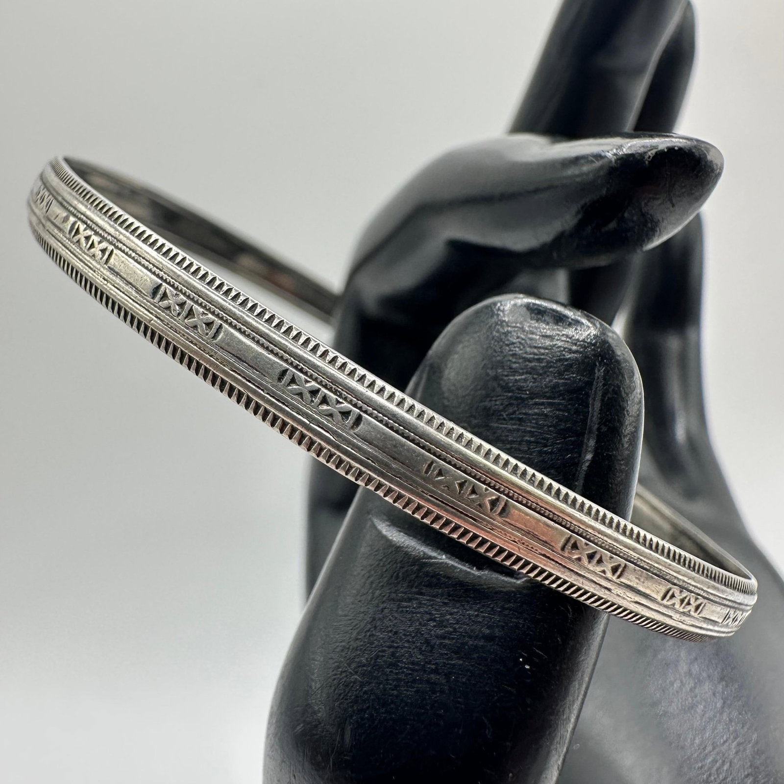 Silver Bangle Bracelet Double XX Pattern - 2