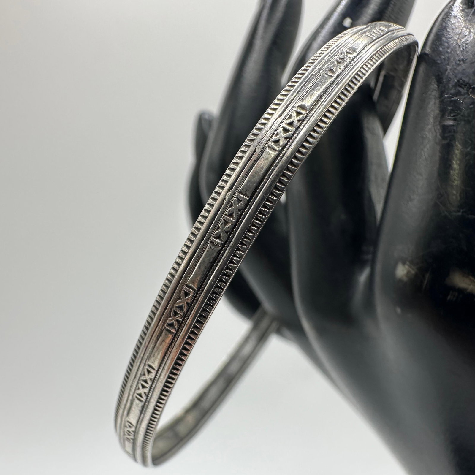 Silver Bangle Bracelet Double XX Pattern - 5