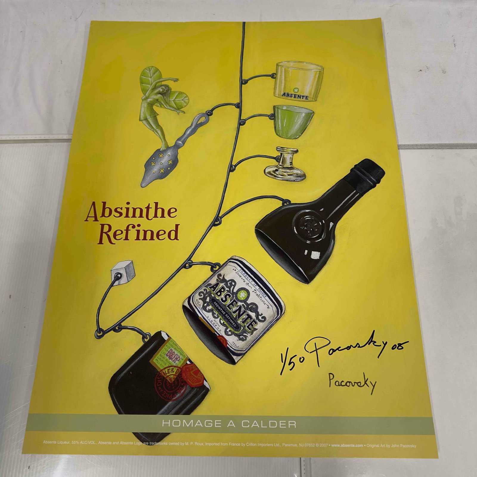 Absinthe Refined Ad Poster Homage A Calder by John Pacovsky Hand Signed and Numbered Set Lot of 46: Absinthe Refined Ad Poster Homage A Calder by John Pacovsky Hand Signed and Numbered Set Lot of 46. This set includes forty six (46) hand signed and numbered posters by John Pacovsky. Limited Edition