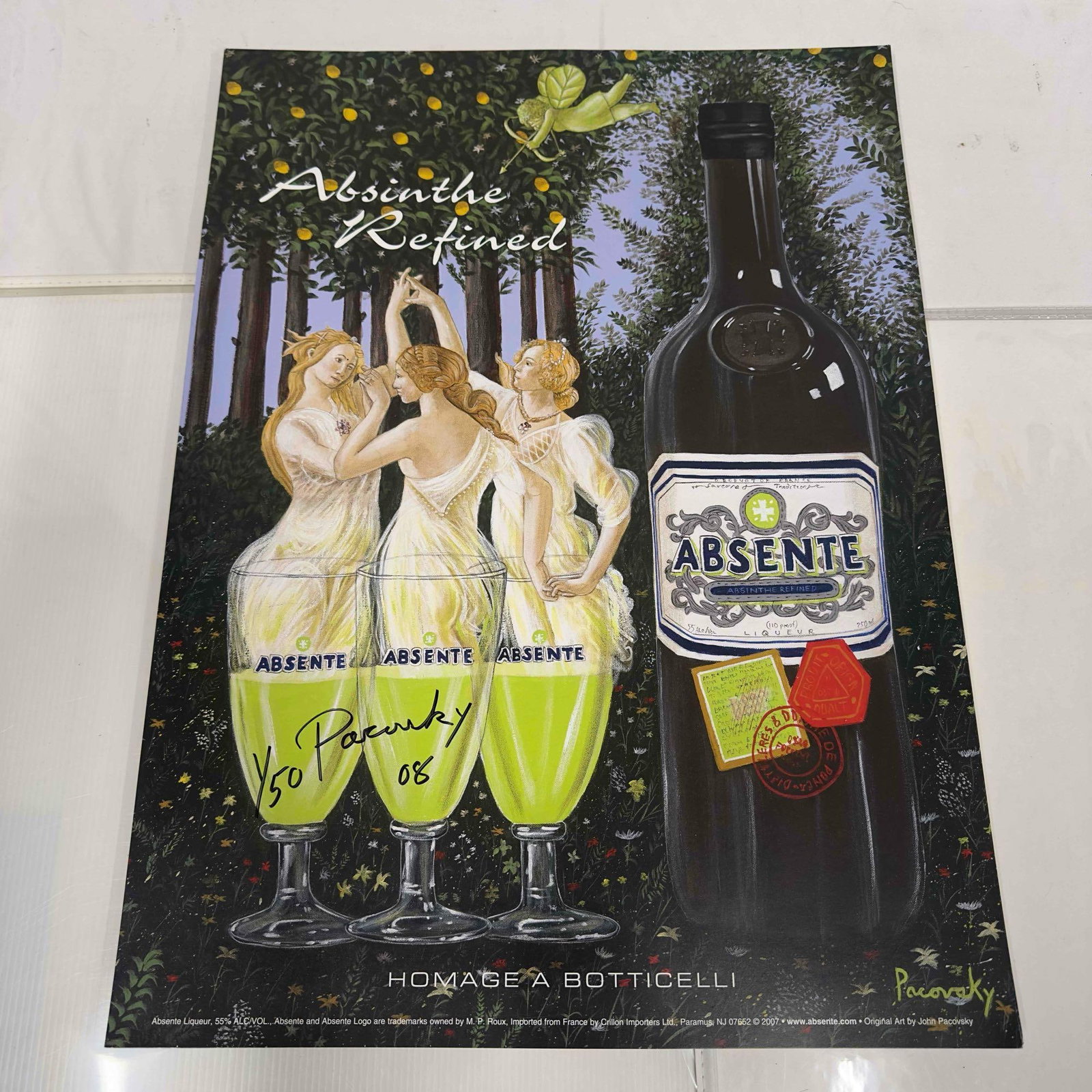 Absinthe Refined Ad Poster Homage A Bottcell by John Pacovsky Hand Signed and Numbered Set Lot of 49: Absinthe Refined Ad Poster Homage A Bottcell by John Pacovsky Hand Signed and Numbered Set Lot of 49. This set includes forty nine (49) hand signed and numbered posters by John Pacovsky. Limited Editi