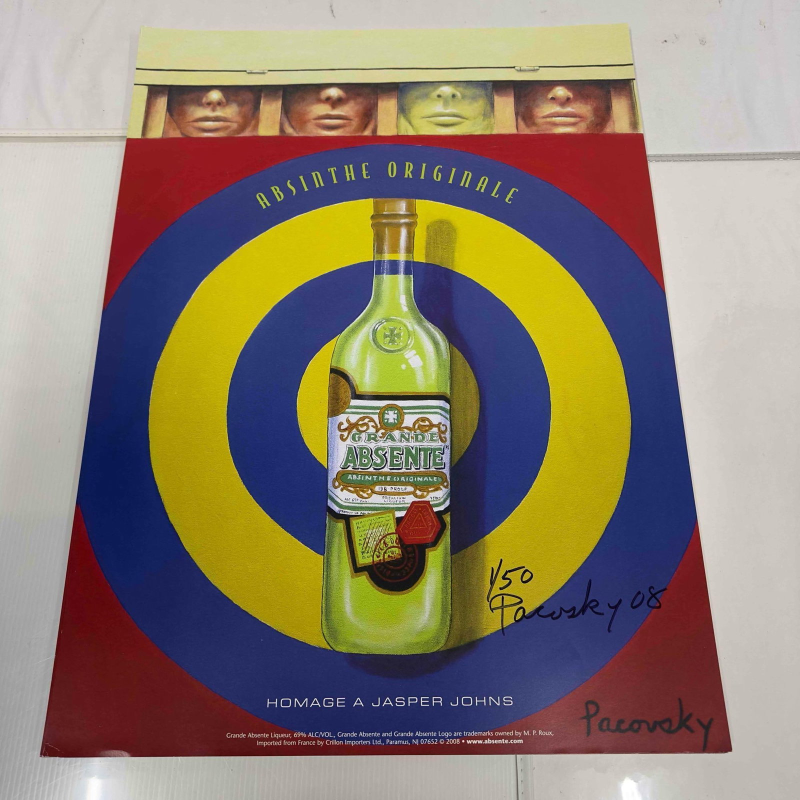 Absinthe Refined Ad Poster Homage A Jasper Johns by John Pacovsky Hand Signed Numbered 37 Posters: Absinthe Refined Ad Poster Homage A Jasper Johns by John Pacovsky Hand Signed Numbered 37 Posters. This set includes thirty seven (37) hand signed and individually numbered posters by John Pacovsky. L
