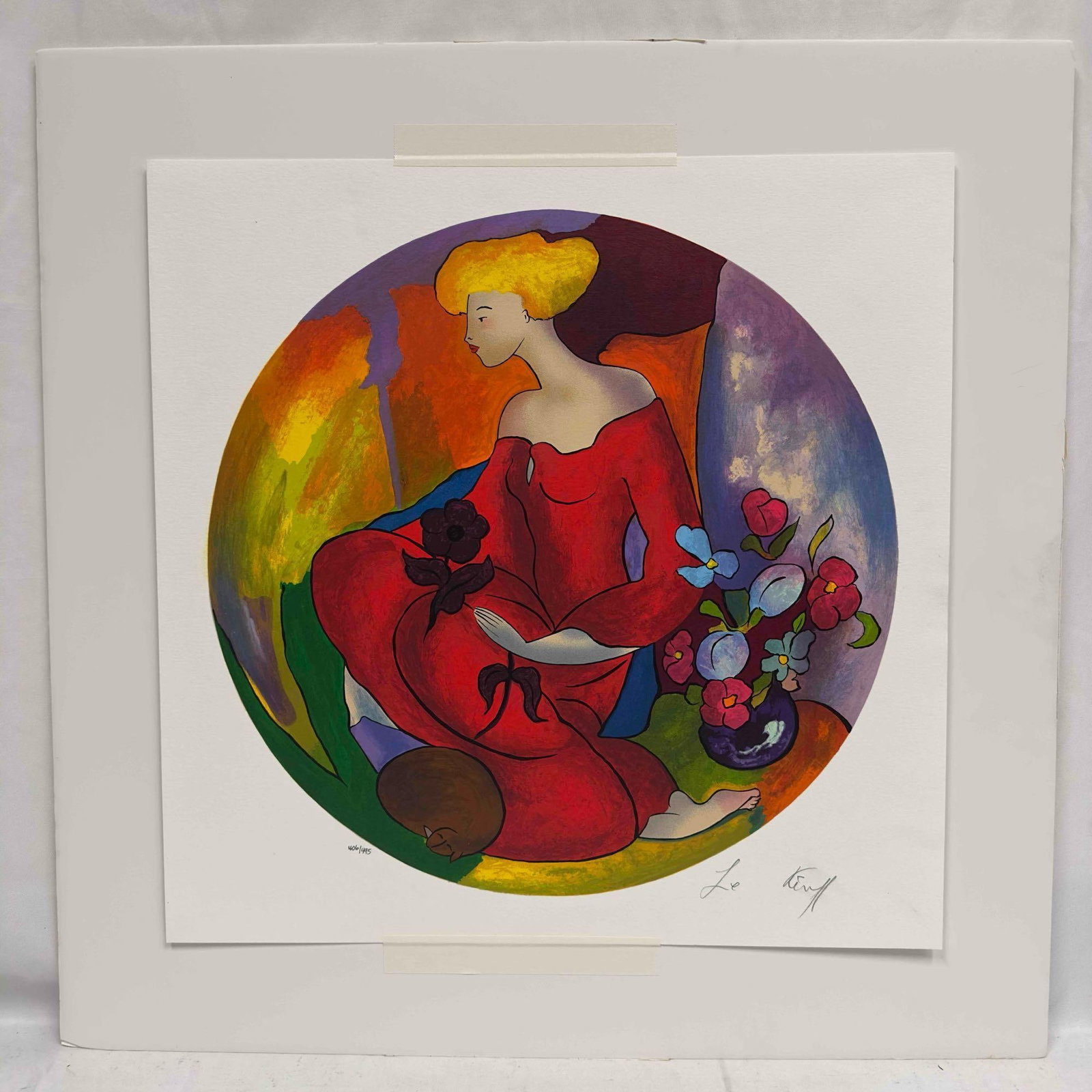 Linda Le Kinff Orchidee Noire Serigraph 406/495: Linda Le Kinff Orchidee Noire Serigraph 406/495. Signed by Linda Le Kinff and numbered 406/495. Serigraph stored between foam board. This item is in like new, previously displayed condition with light