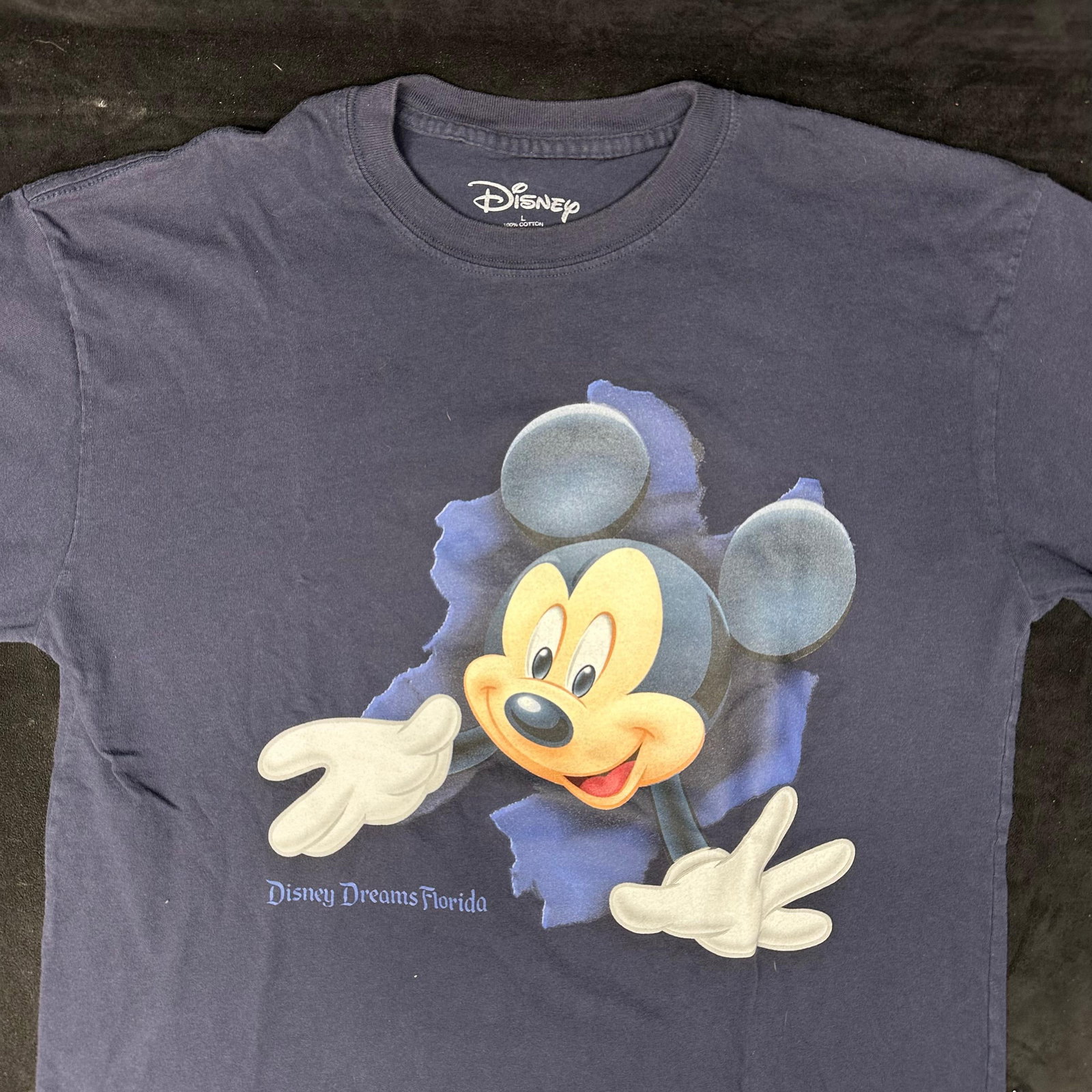 Vintage 90s Mickey Mouse T Shirt Mens L Double Sided Disney Dreams Florida: Pre-owned; light wear and fading consistent with normal use. These items are in pre-owned, previously displayed condition with light wear and surface markings. Please reference all photos for full det