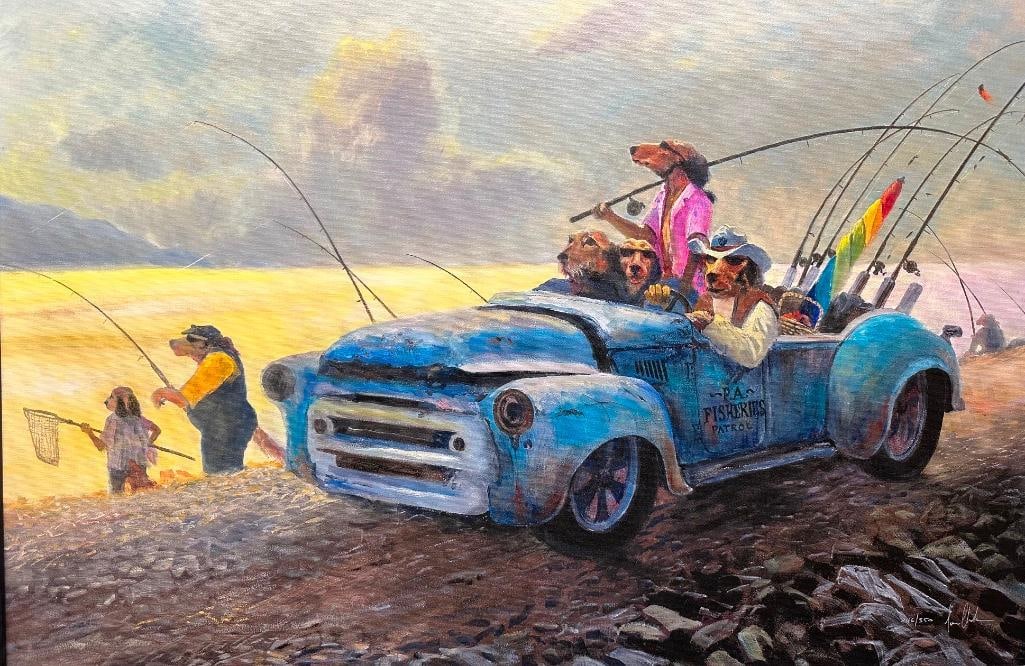 S&N Ivan Clarke "Port Alveridge Fisheries Patrol" Framed Giclée: S&N Ivan Clarke "Port Alveridge Fisheries Patrol" Framed Giclée Signed and numbered giclee on canvas print of Port Alveridge Fisheries Patrol by Ivan Clarke. Comes in framed with the COA