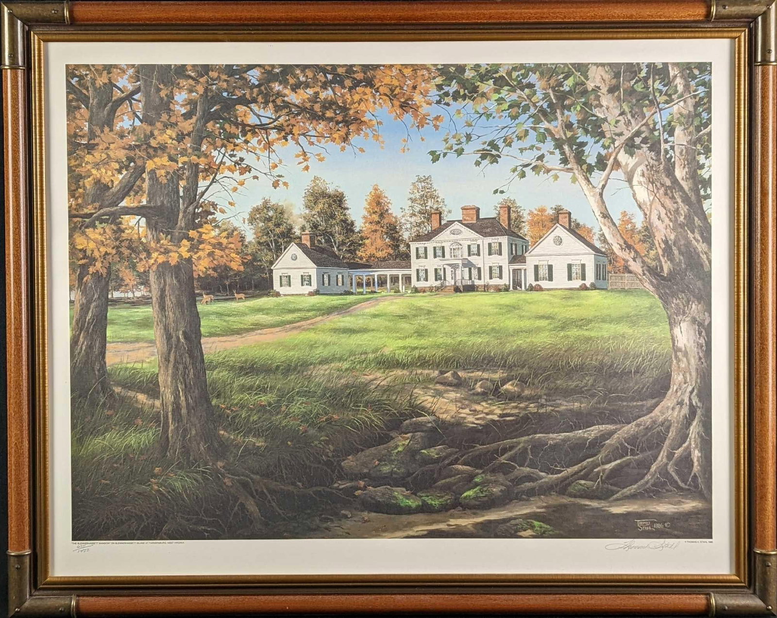 Framed S/N Thomas Stahl Blennerhassett Mansion Print: Limited edition Thomas Stahl " Blennerhassett Mansion" lithograph print. This one is #635 out of #1450. The print was signed by the artist on the bottom right. The framed print is approx 28