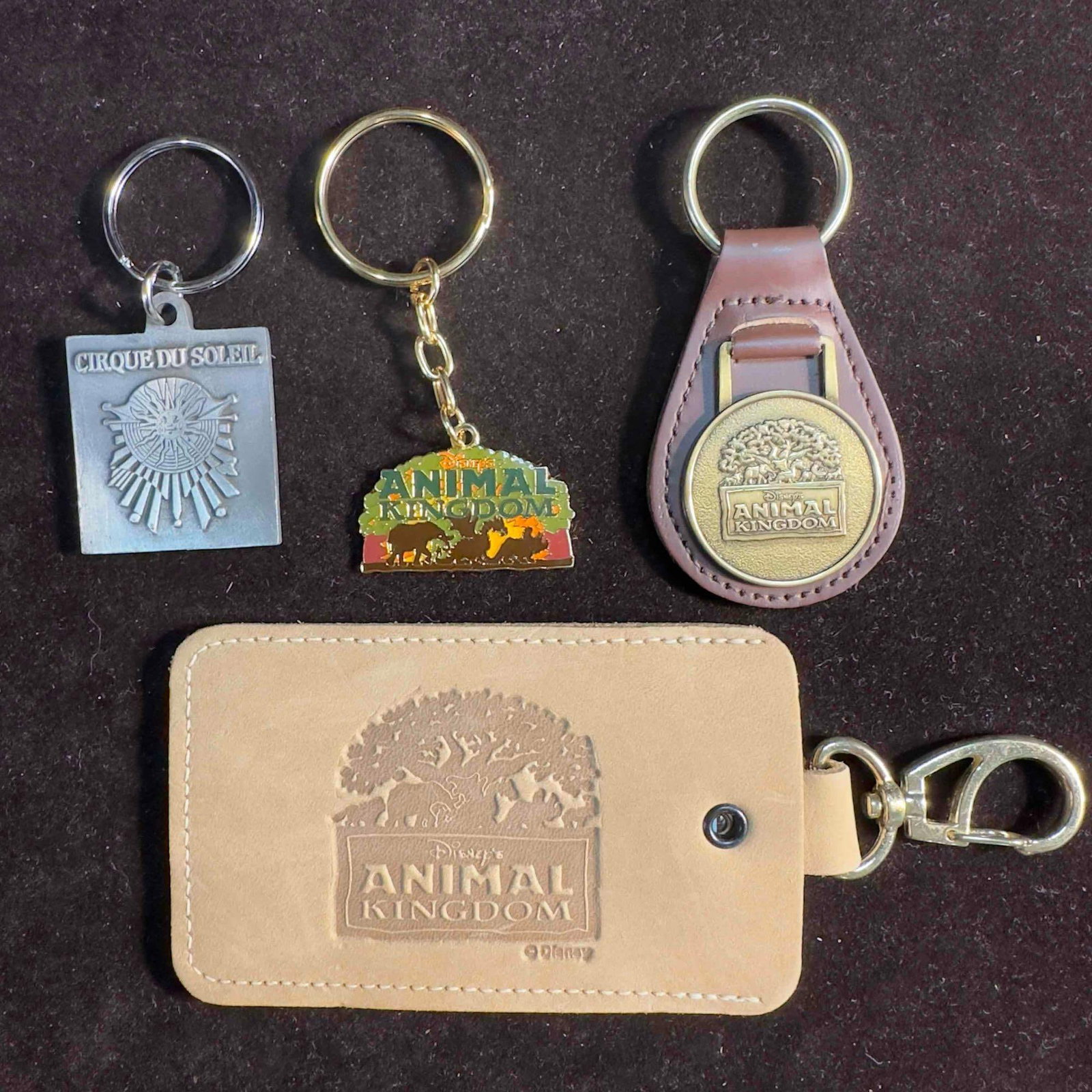 Disney Animal Kingdom Keychains Cirque Du Soleil Keychain Set Lot of Four 4: Disney Animal Kingdom Keychains Cirque Du Soleil Keychain Set Lot of Four 4. This collection of key chains feature three Disney Animal Kingdom and one Cirque Du Soleil. These items are in good pre-own