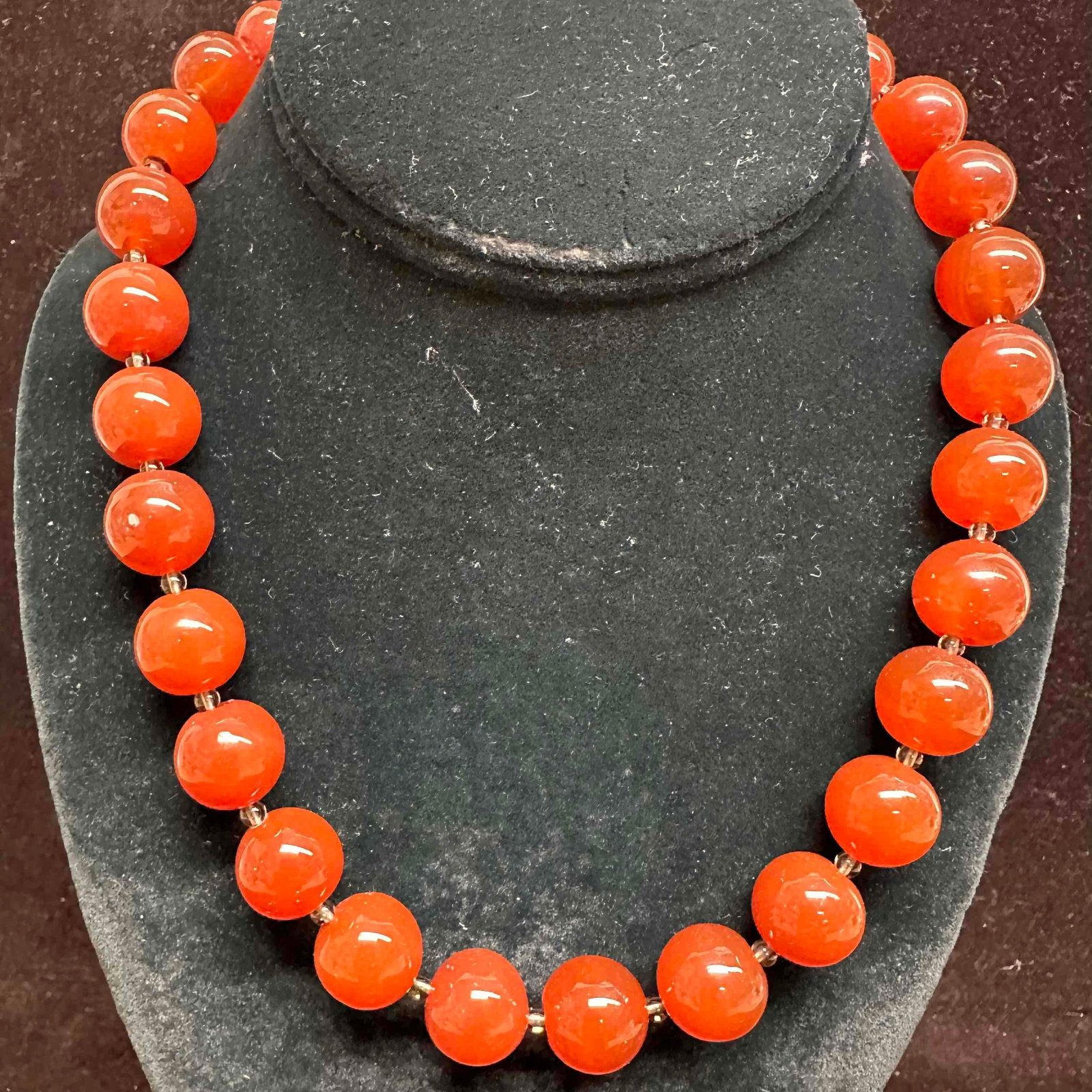 Carnelian Round Beaded Sterling Silver Floral Clasp Necklace: This item is in good pre-owned, previously used/displayed condition with noticeable light wear, and surface scratches. Please reference all photos for full details. This piece of jewelry has been test