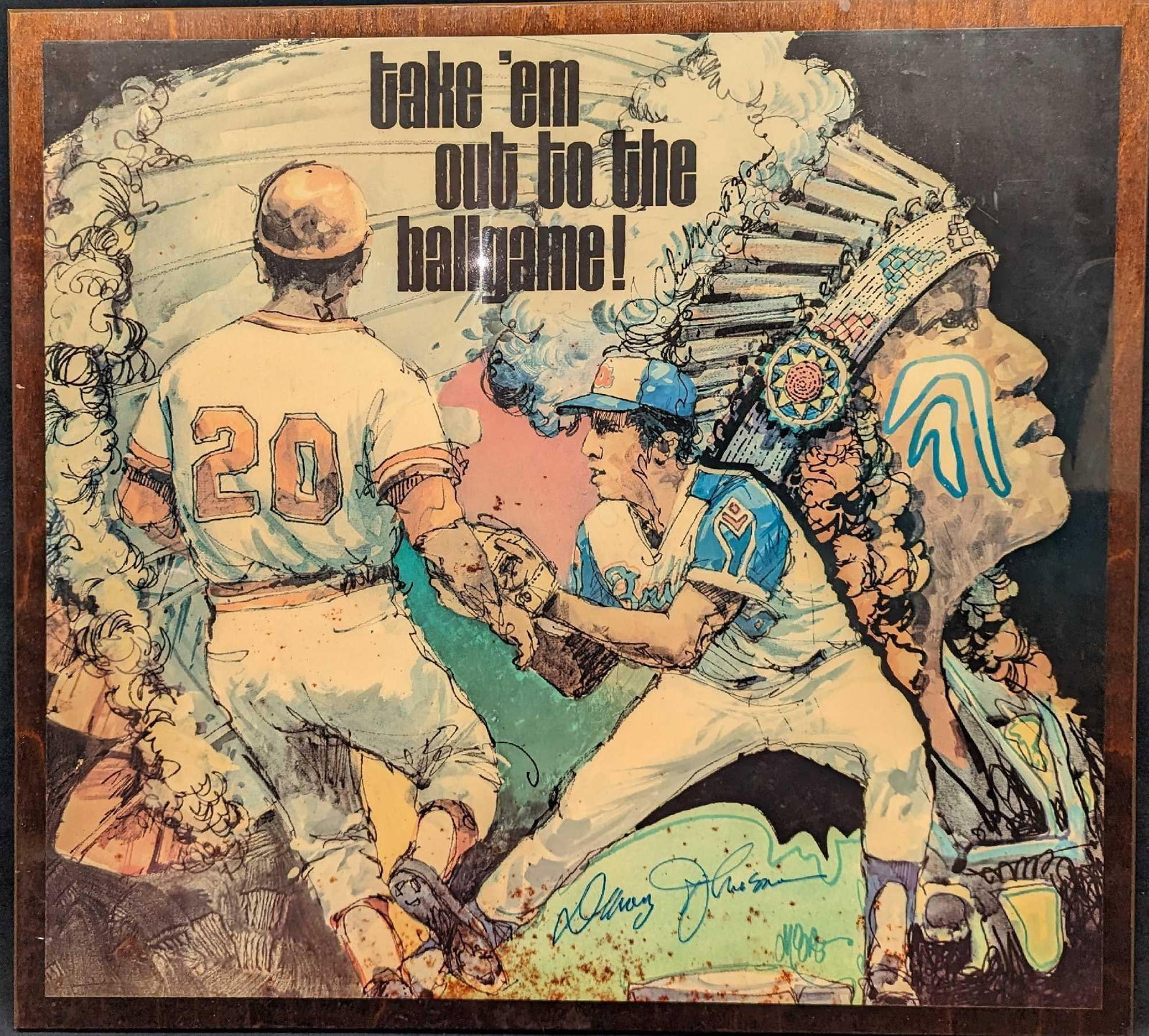 Autographed Davey Johnson Print On Wood Atlanta Braves: Autographed Davey Johnson Print On Wood Atlanta Braves. This print on wood shows baseball player Davey Johnson when he played for the Atlanta Braves (from 1973-1975). This was before he became a manag