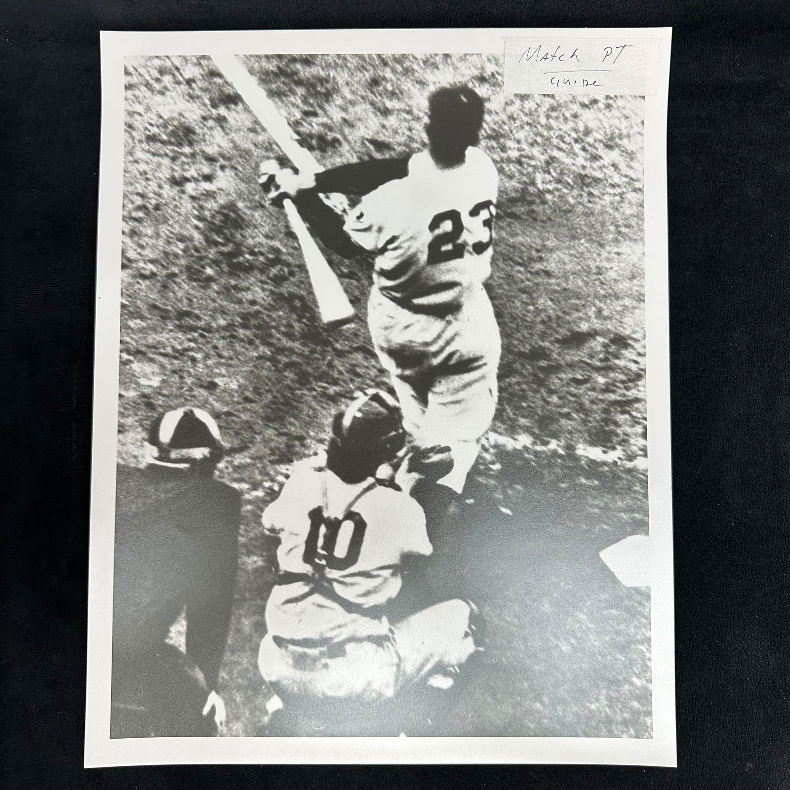 Analog Photograph Print New York Yankees At Bat #23 at the Plate: Black and white analog photography print capturing a dynamic baseball moment with a New York Yankees player wearing jersey number 23 at bat. The action shot shows the batter mid-swing with the catcher