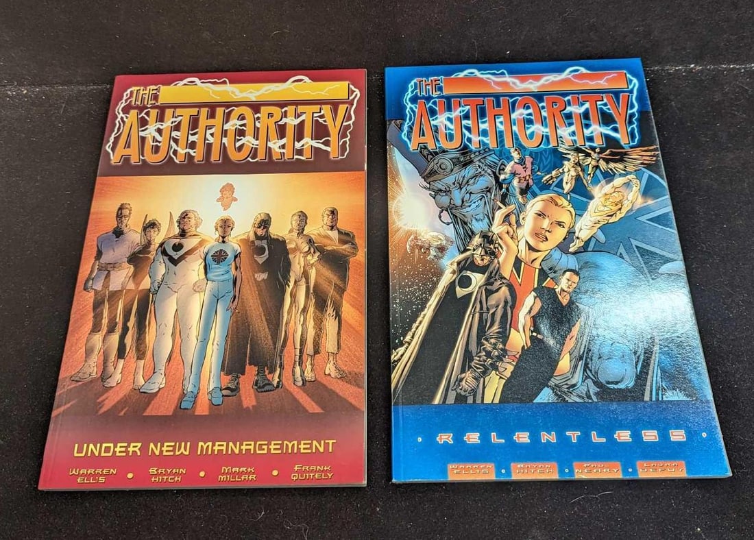 2 Wildstorm The Authority Paperback Comics: 2 Wildstorm The Authority Paperback Comics. This lot includes: (1) The Authority - Relentless Paperback. This was published by Wildstorm and was copyrighted in the year 2000. This is approx 6 3/4"