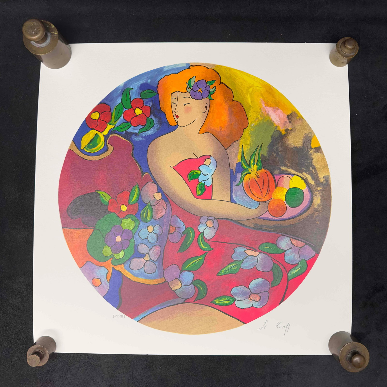 Linda Le Kinff Pastourelle Serigraph PP 33/68: Linda Le Kinff Orchidee Noire Serigraph 406/495. Serigraph in color on wove paper. Signed in pencil lower right and numbered. From the printer's proofs edition of 68. Signed by Linda Le Kinff and