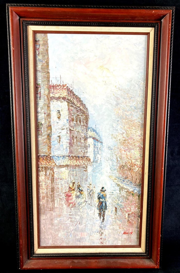 Paris at Dawn Painting by Alex Glaner: Up for auction is a recent estate acquisition, a painting titled Paris at Dawn by Alex Glaner. The painter used a gradient relief style of his acrylics liberally across the canvas giving an interestin