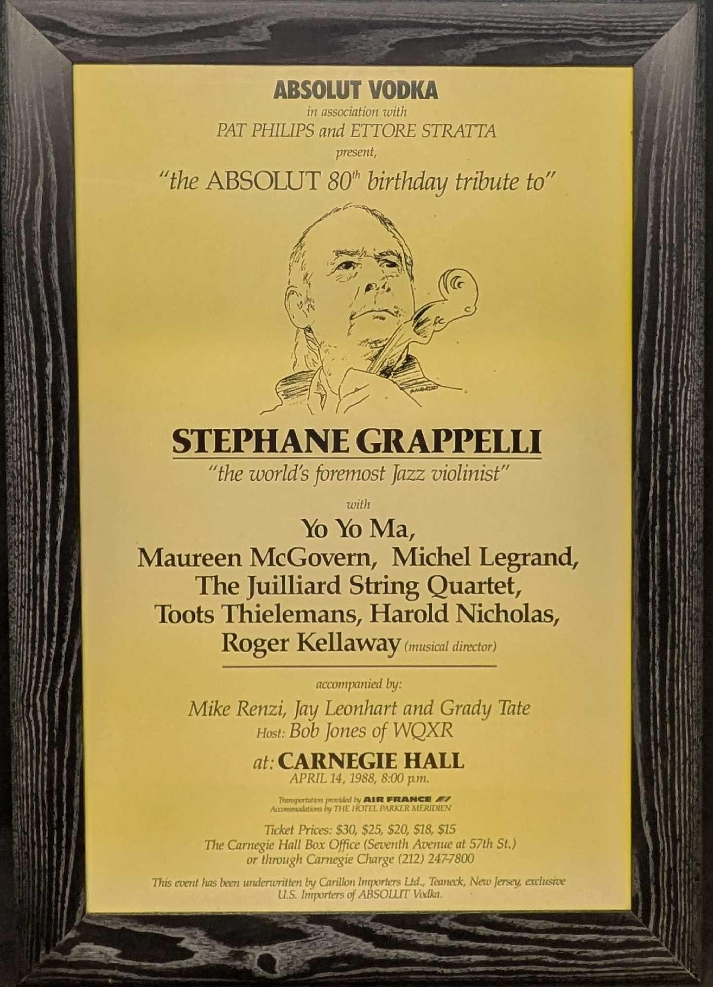 Framed Absolut Vodka Stephane Grappelli Concert Poster (1 of 4)