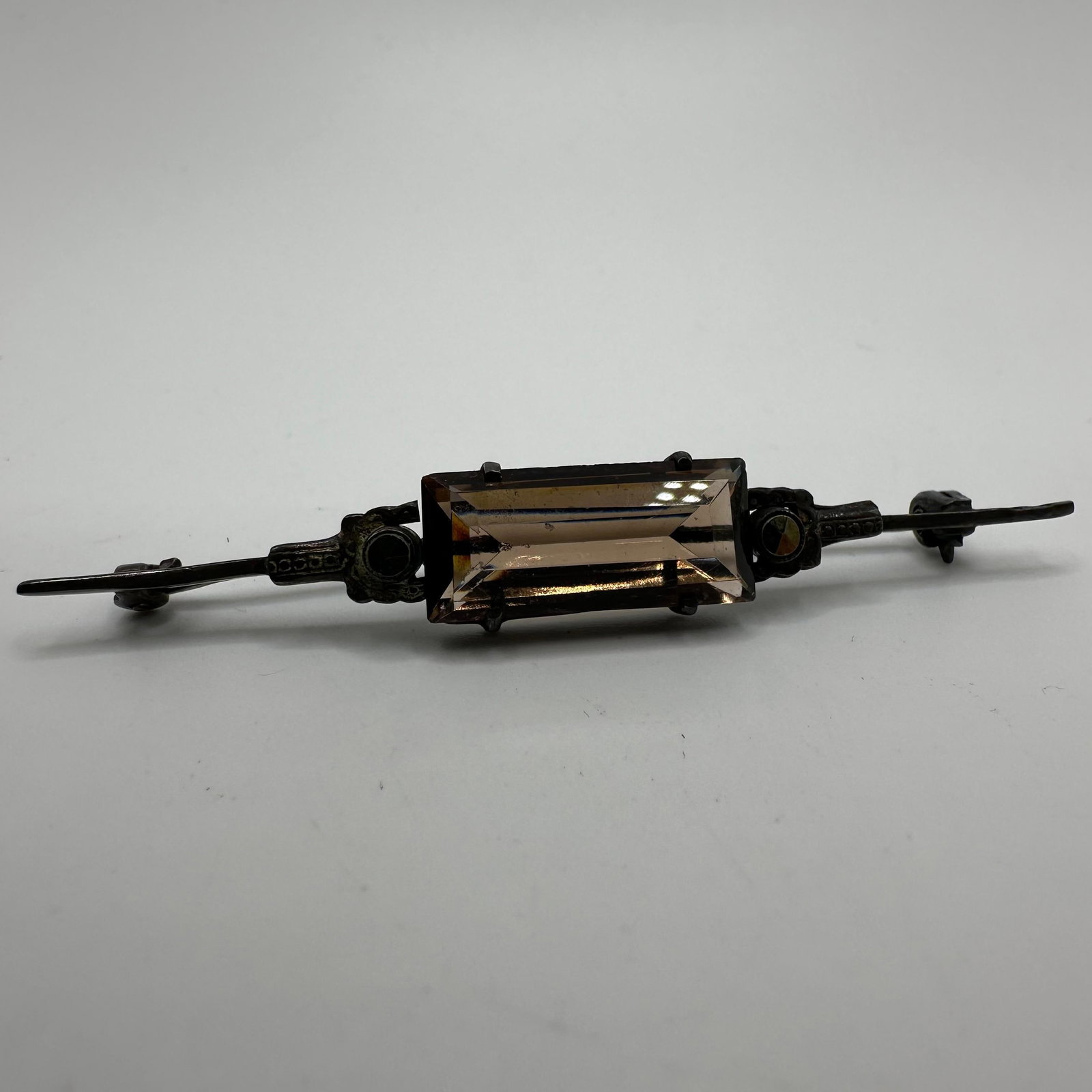 Smoky Quartz and Marcasite Silver 800 Bar Brooch Pin: This item is in good pre-owned, previously used/displayed condition with noticeable light wear and surface scratches. Please reference all photos for full details. This piece of jewelry has been teste