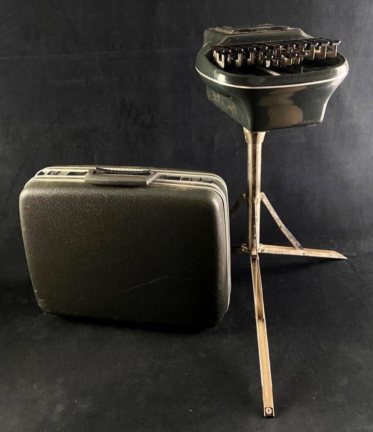 1960s Stenograph Machine w/ Case & Stand: 1960s Stenograph Machine w/ Case & Stand Steno Mark Stenograph, reporter model with original samsonite case and stand. The stenograph machine itself appears to be in good condition, and all