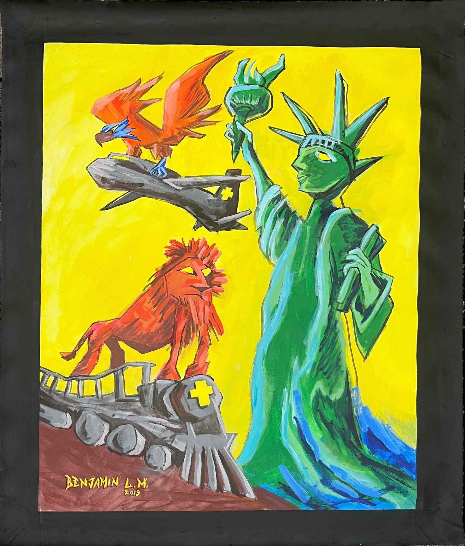 Original Acrylic Paint On Canvas LIBERTY POWER POSITIVITY FREEDOM by BENJAMIN L.M. 2019: This lot contains a Original Acrylic Paint On Canvas, Liberty Power Positivity Freedom by Benjamin L.M. 2019. Benjamin L.M. is from Adelaide, Australia, and is now based in New Jersey, USA. His inter