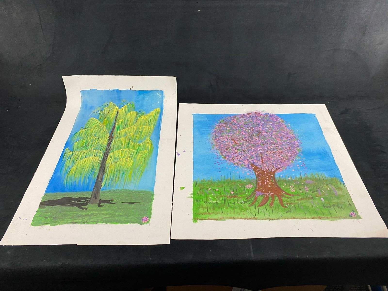 Original Signed Leida Diaz Acrylic On Canvas Nature Scene Paintings Lot Of 2: Original Signed Acrylic On Canvas Nature Scene Paintings Lot Of 2 . These fun unframed canvas pieces by Leida Diaz are in very good condition ready to be framed . Measurements are . They will ship ro