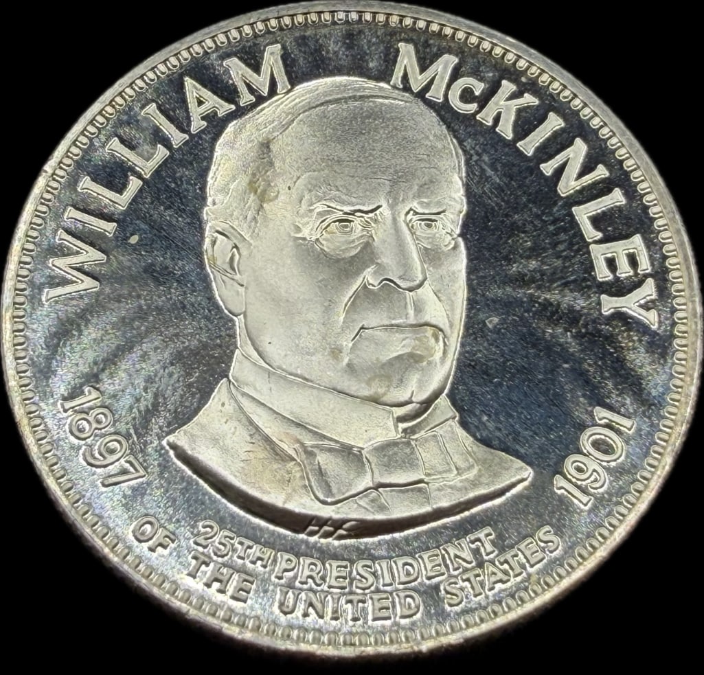 William McKinley Sterling Silver Presidential Coin: These coins have been tested and researched to the best of our ability prior to listing. Please view photos, as they are a part of the condition. DETAILS: Metal - .925 Sterling Silver Tested - Yes Si