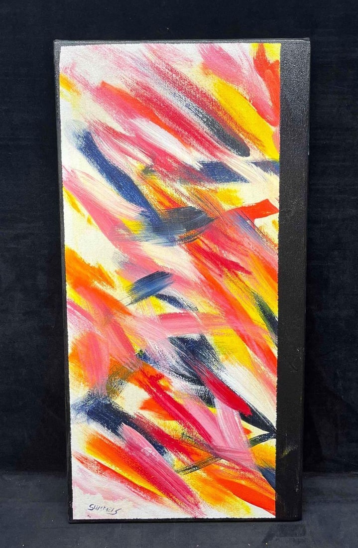 Original Abstract On Canvas By Summers (3) R72: This lot contains a Original Abstract On Canvas By Summers (3) R72. It is approx 12" x 1" x 24". Total weight is 1.3lbs. Overall the Abstract Painting is in good used condition with no noticeable
