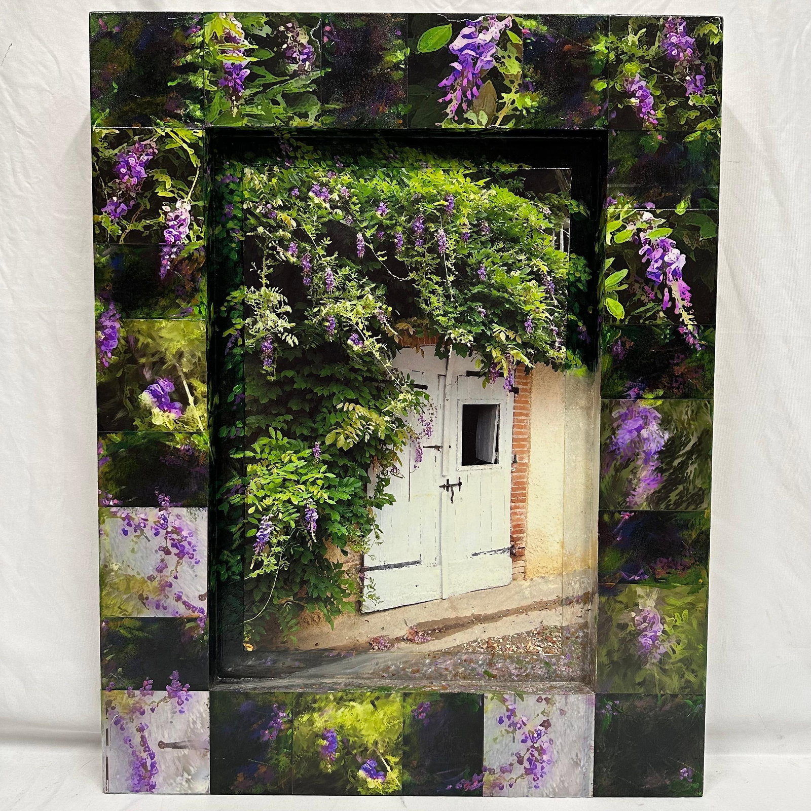 Robert Stein Mixed Media Collage Barn Door and Wisteria Signed Framed Wood Art (1 of 8)