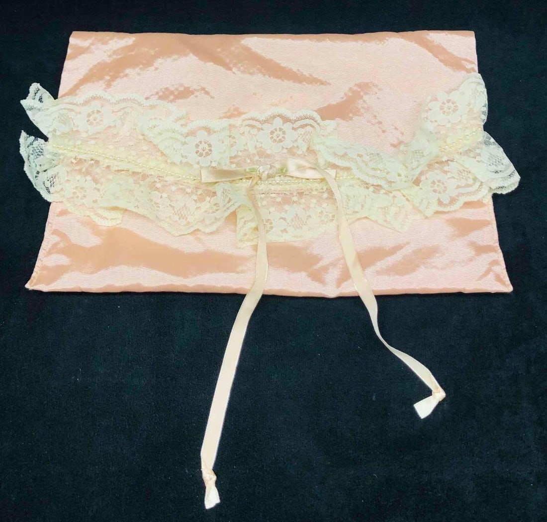 Vintage Victoria's Secret Pink Lace Rose Bud 100% Nylon Purse: This lot contains Vintage Victoria's Secret Pink Lace Rose Bud 100% Nylon Purse. It is approx 9" x 12 3/4" and it weighs about 0.1lbs. Overall the Vintage VS purse is in good used condition with some 