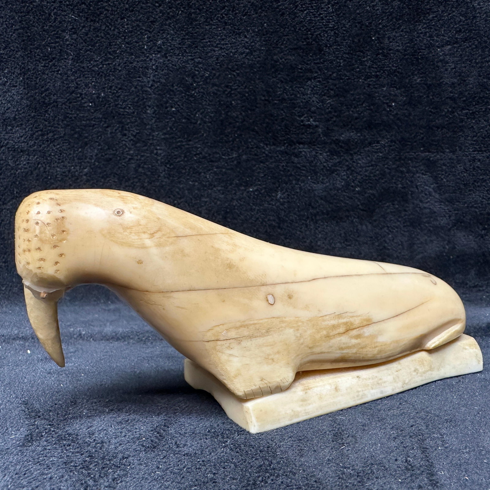 Carved Walrus Figure On Base Signed BKE Broken Inuit-Style Scrimshaw (1 of 8)