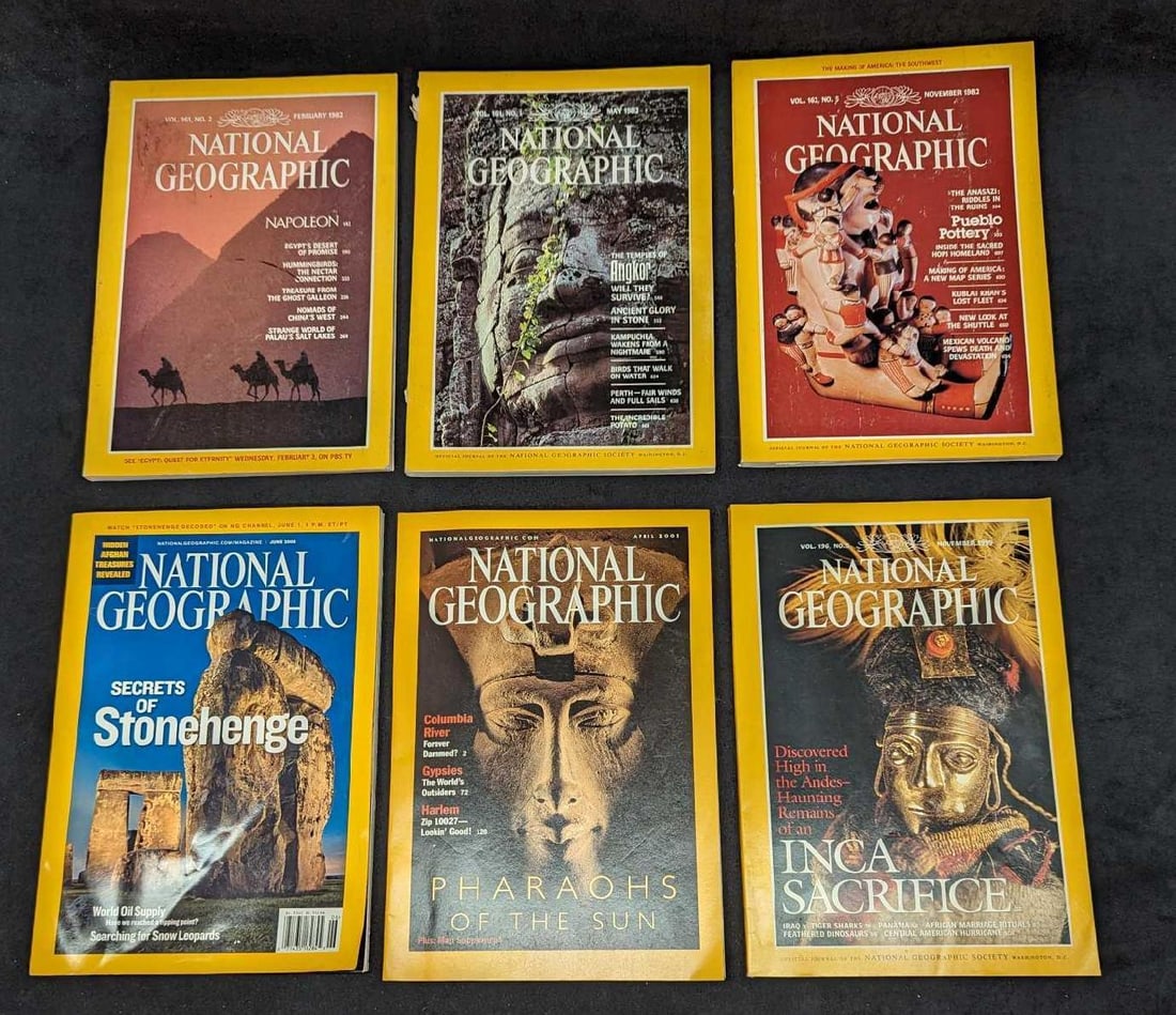 6 1980s 1990s 2000s National Geographic Magazines NGD: 6 1980s 1990s 2000s National Geographic Magazines NGD. This lot includes: (1) May 1982 - The Temples Of Angkor. (1) November 1982 - Pueblo Pottery. (1) February 1982 - Napoleon. (1) November 1999 -