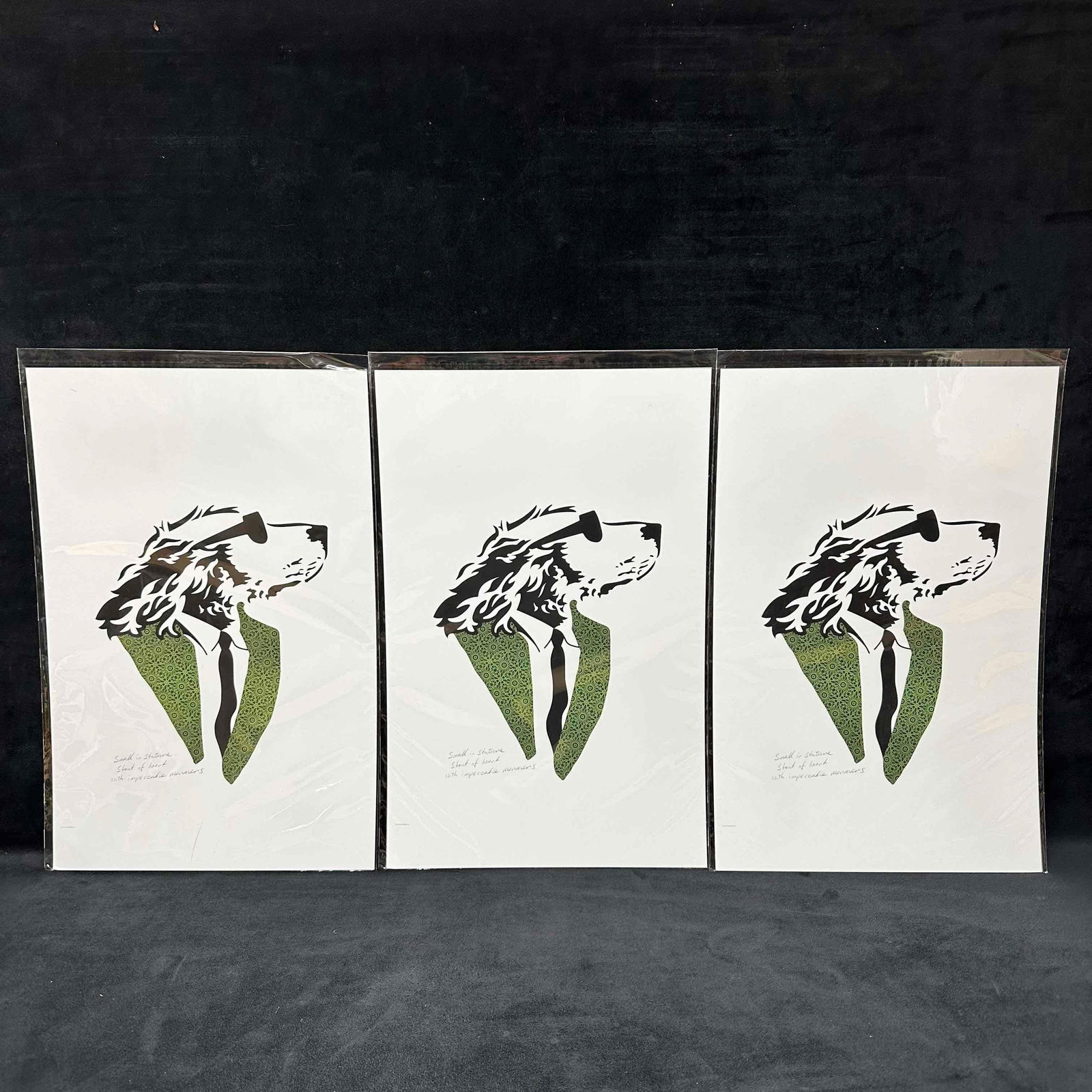 Lonely Dog Green Motif Design Suit Jacket and Black Tie Ivan Clarke Art Print Set Three (1 of 7)