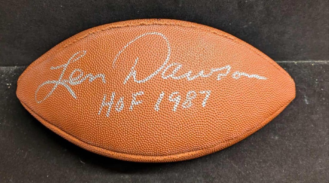 Autographed HOF Len Dawson NFL Football: Autographed HOF Len Dawson NFL Football. This Wilson NFL football is approx 12" x 4" x 4 3/4" and it weighs 0.81lb. The football is slightly deflated. Please note, that this does not come with a 