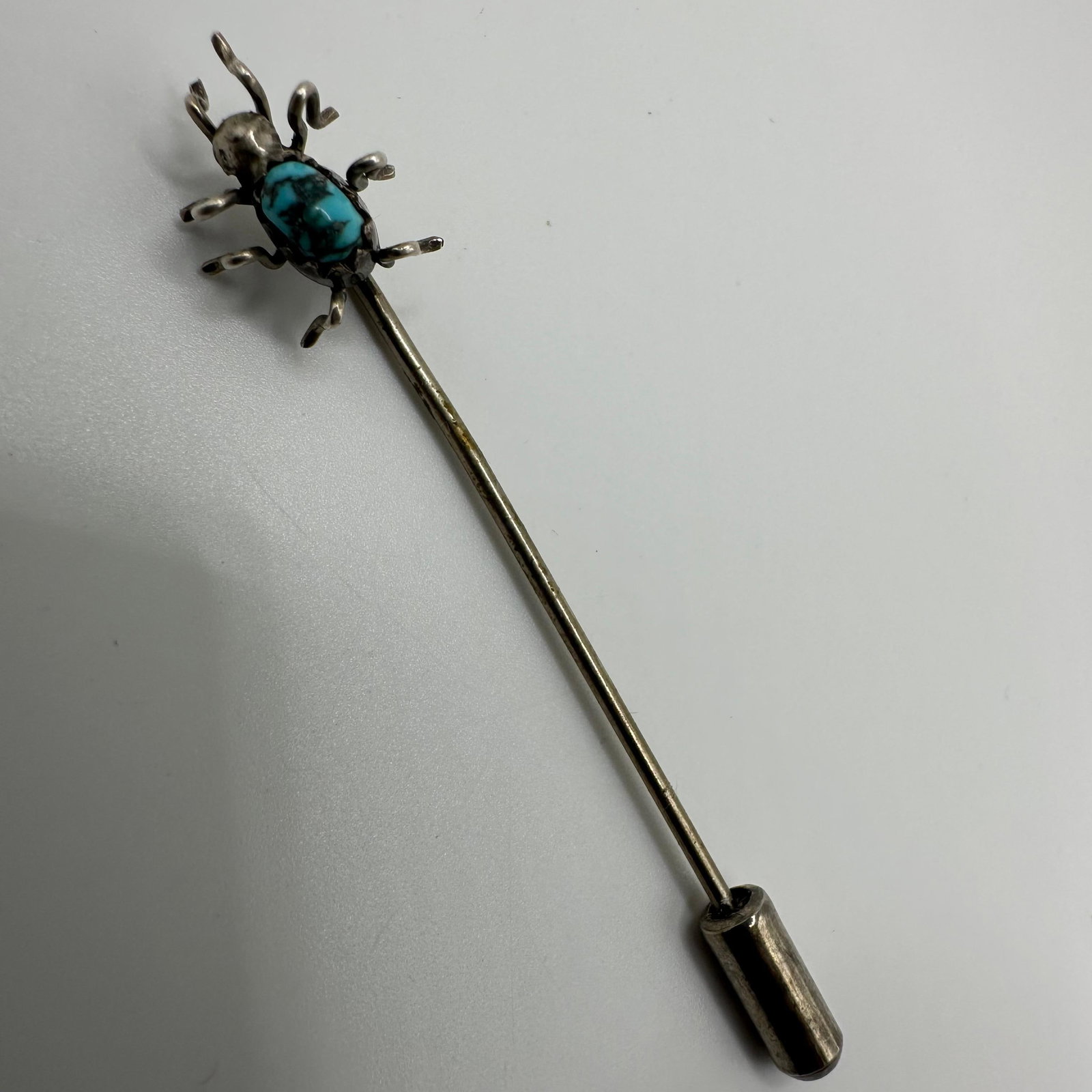 Silver Stick Hat Pin Small Turquoise Insect Design Q61: This item is in good pre-owned, previously used/displayed condition with noticeable light wear and surface scratches. Please reference all photos for full details. This piece of jewelry has been teste