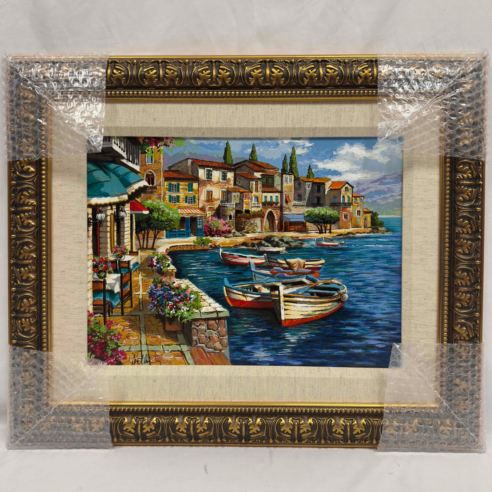 Anatoly Metlan Bay Cafe II 2006 Serigraph Framed: Anatoly Metlan Bay Cafe II 2006 Serigraph Framed. Serigraph in color with hand embellishment on wood. Signed in ink lower left. Includes original Park West Certificate of Authenticity and Appraisal pa
