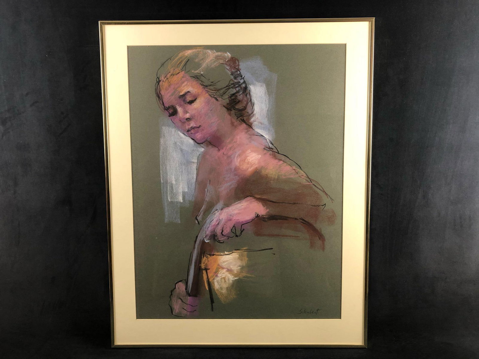 Vintage Original Sighed Schubert Nude Woman " Anna Sue" Chalk Media On Board: Vintage Original Sighed Schubert Nude Woman " Anna Sue" Chalk Media On Board.This original framed piece is in excellent condition with vibrant colors measures 25" x 31"